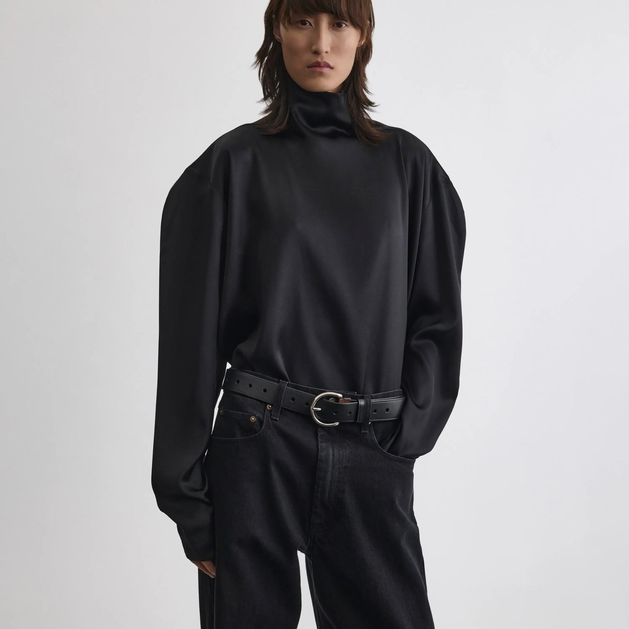 TIE BACK TOP | black silk satin