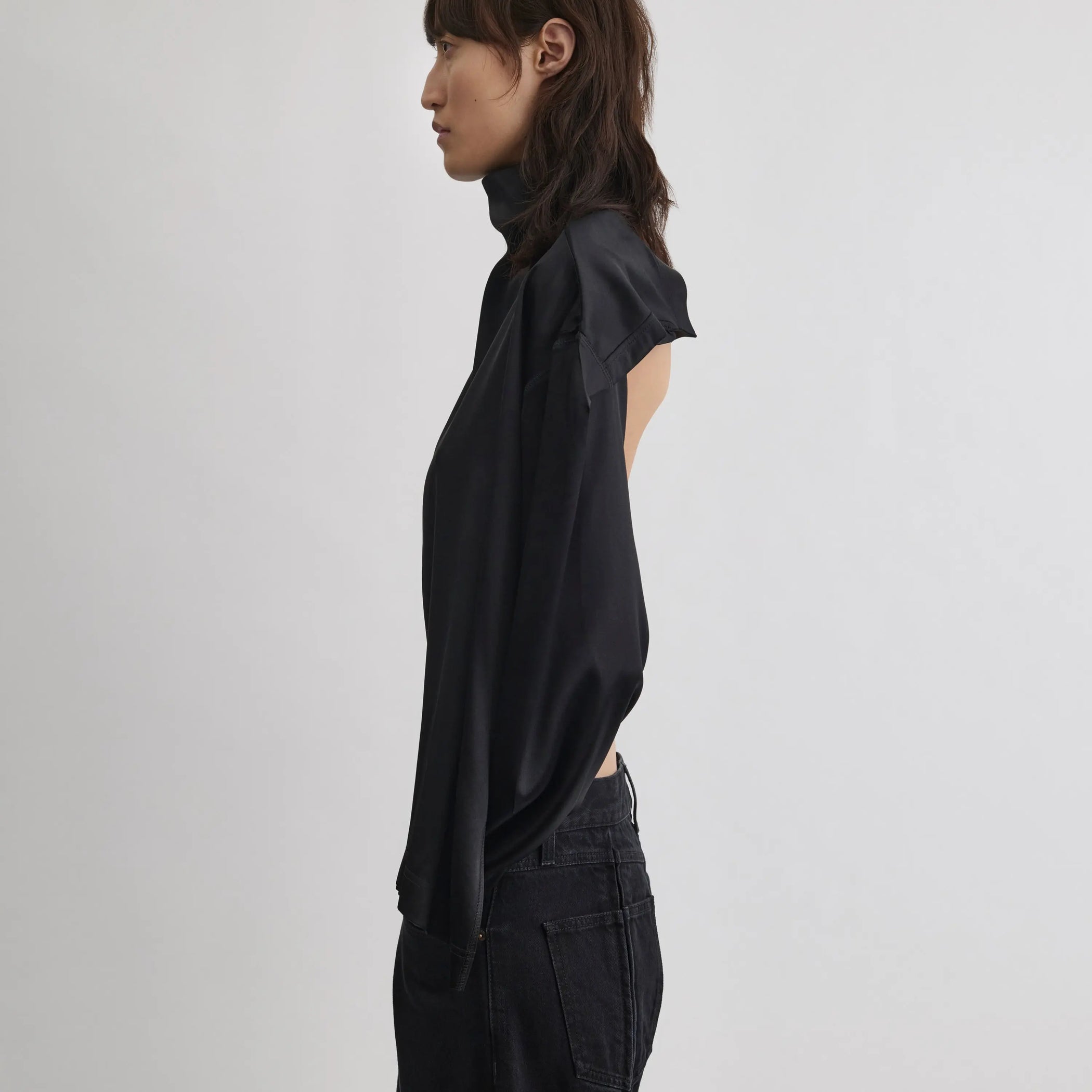 TIE BACK TOP | black silk satin