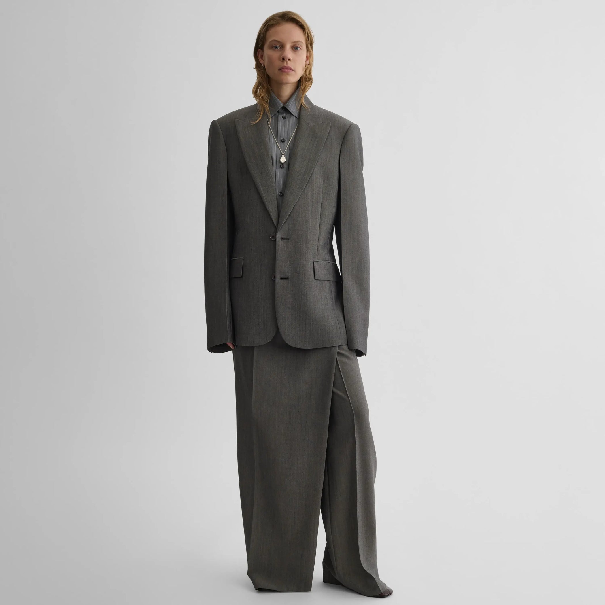 SINGLE BREASTED JACKET | dark taupe wool