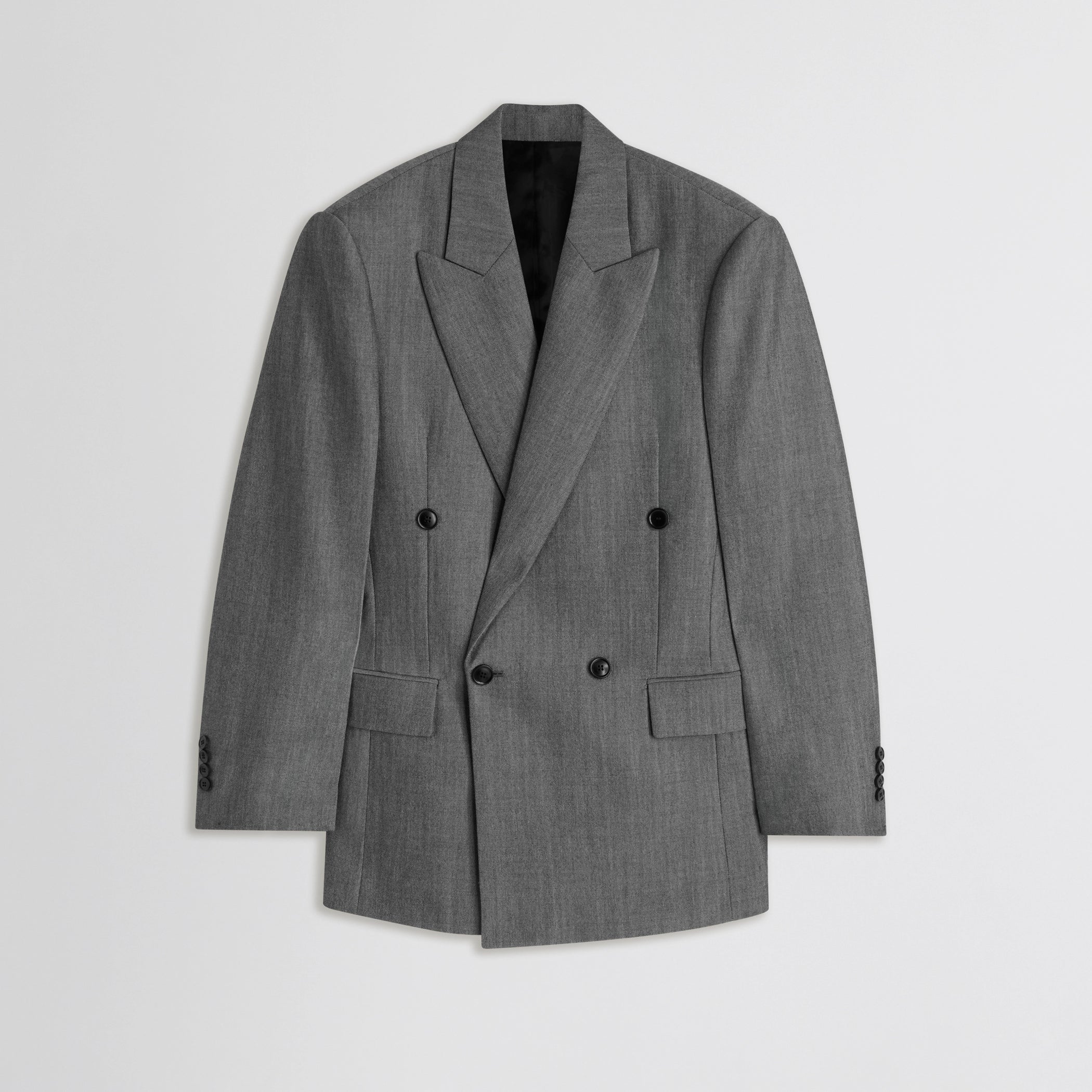 Flat front view of milanese jacket in dark taupe wool 