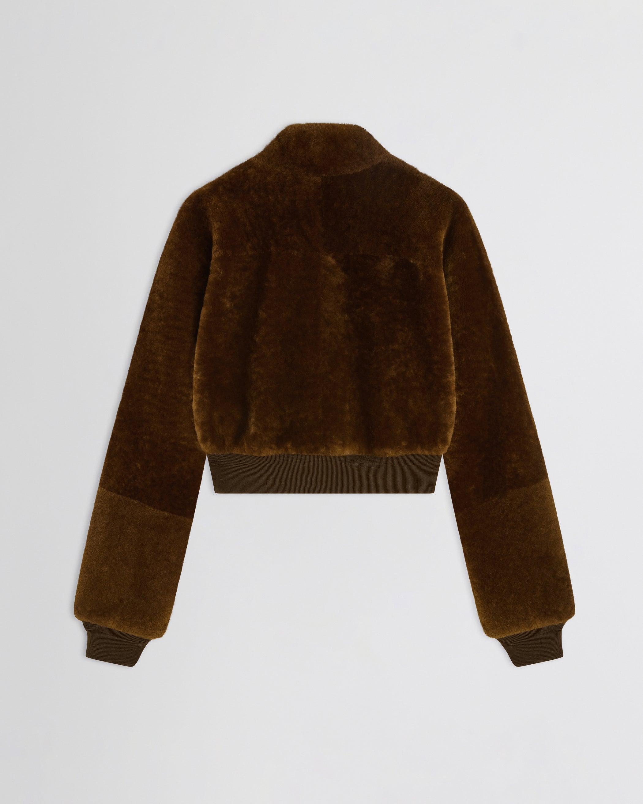 Flat back view of Super Soft Bomber Jacket in ginger shearling