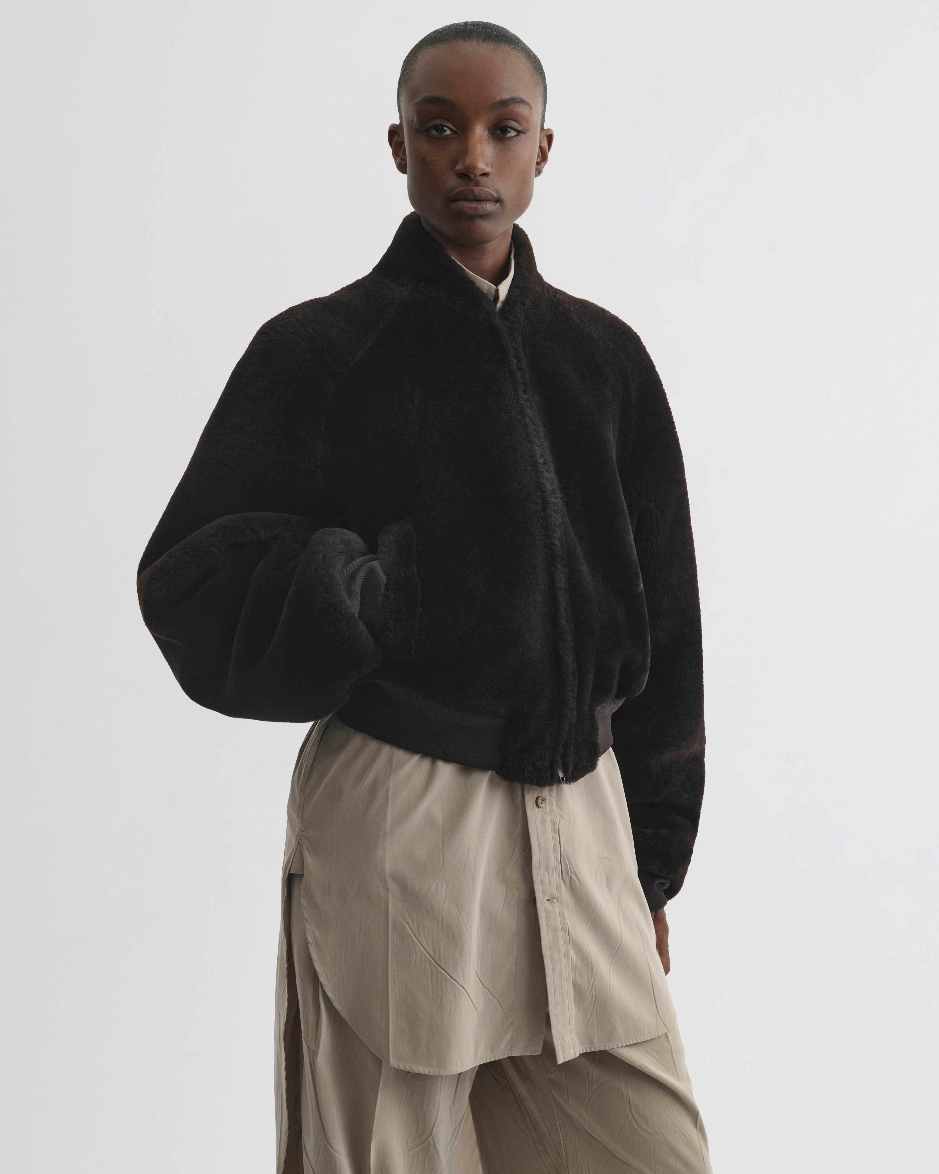 SUPER SOFT BOMBER JACKET | deep brown shearling