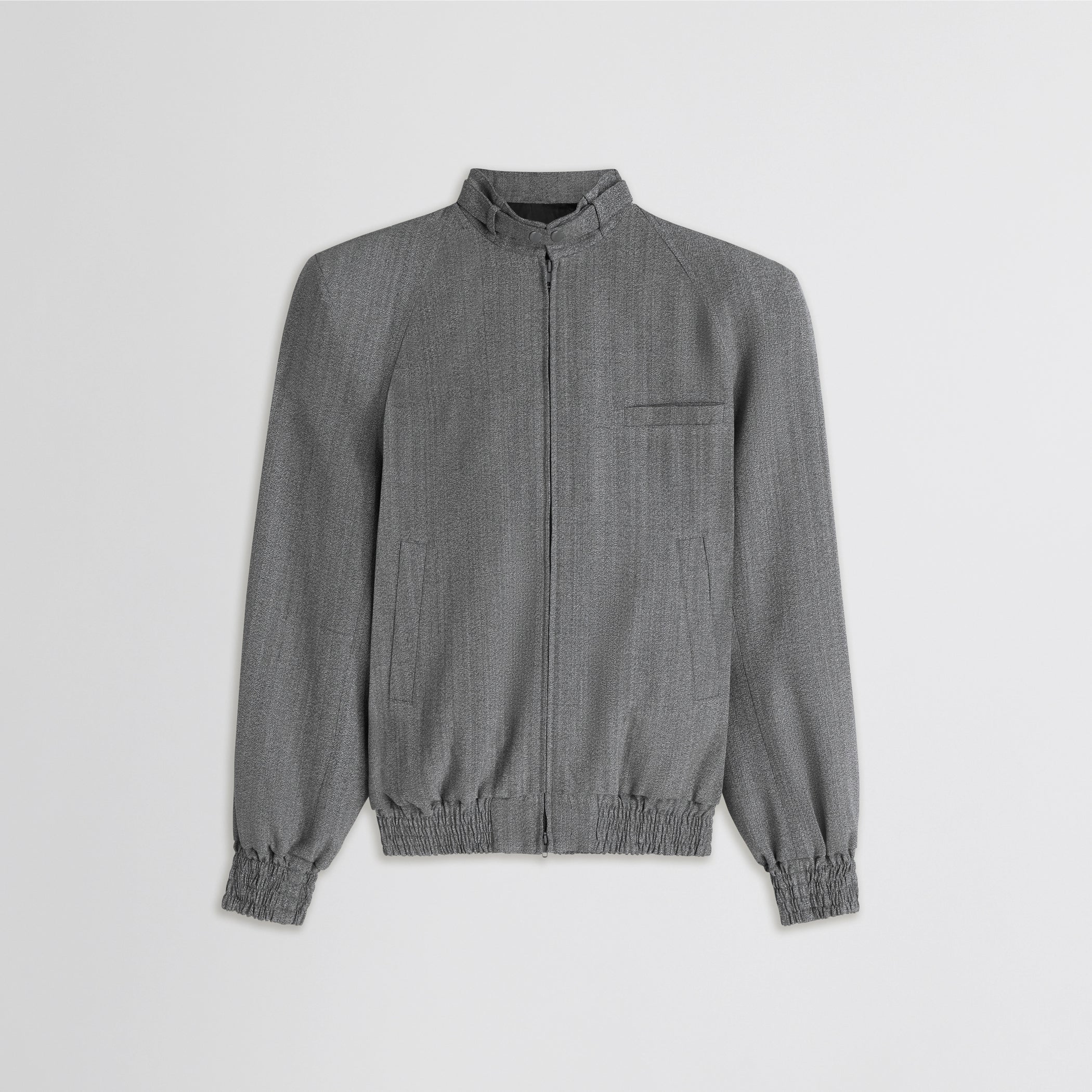 Flay lay front view of the sharp shoulder bomber in mist 