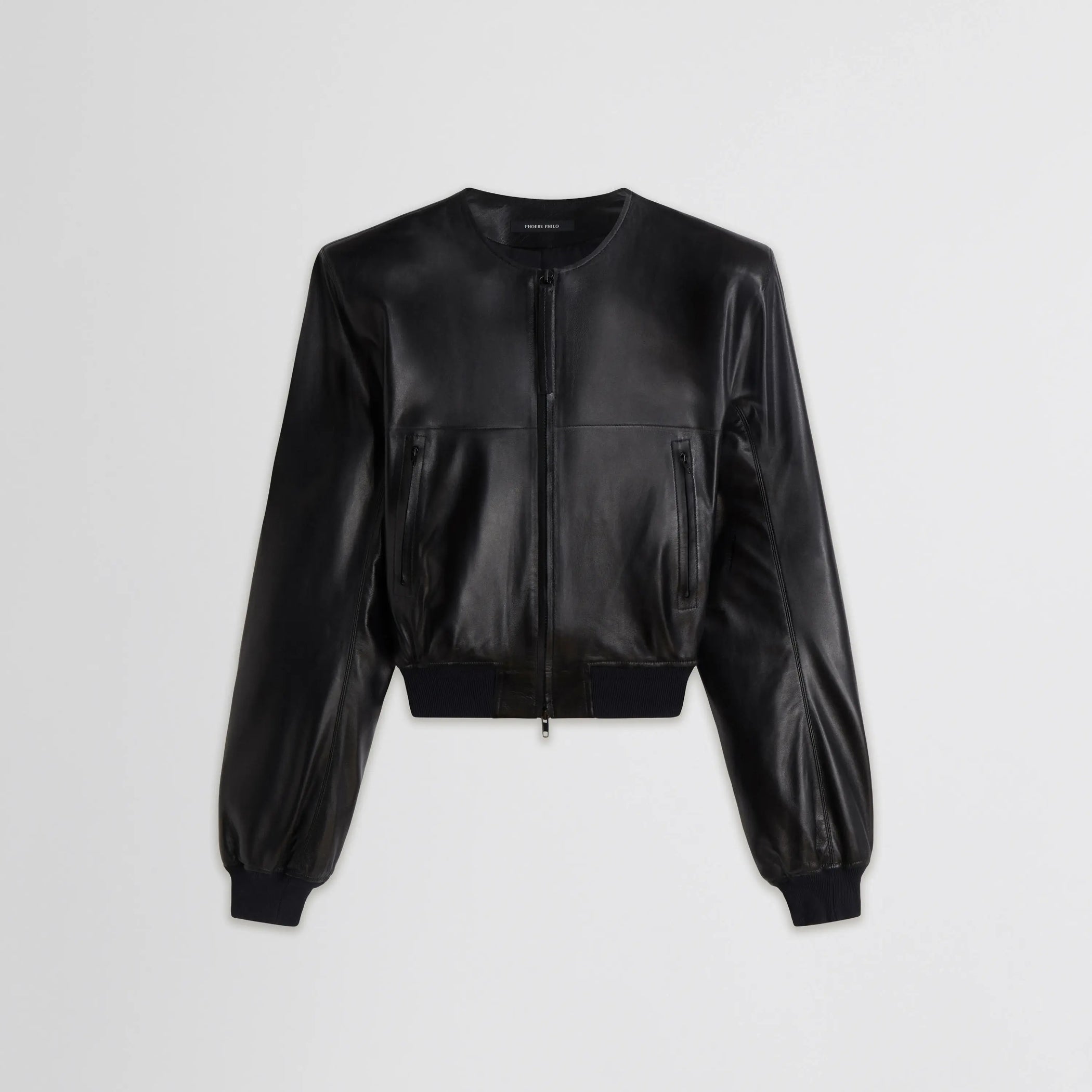 Flat lay front view of sharp shoulder jacket in black 