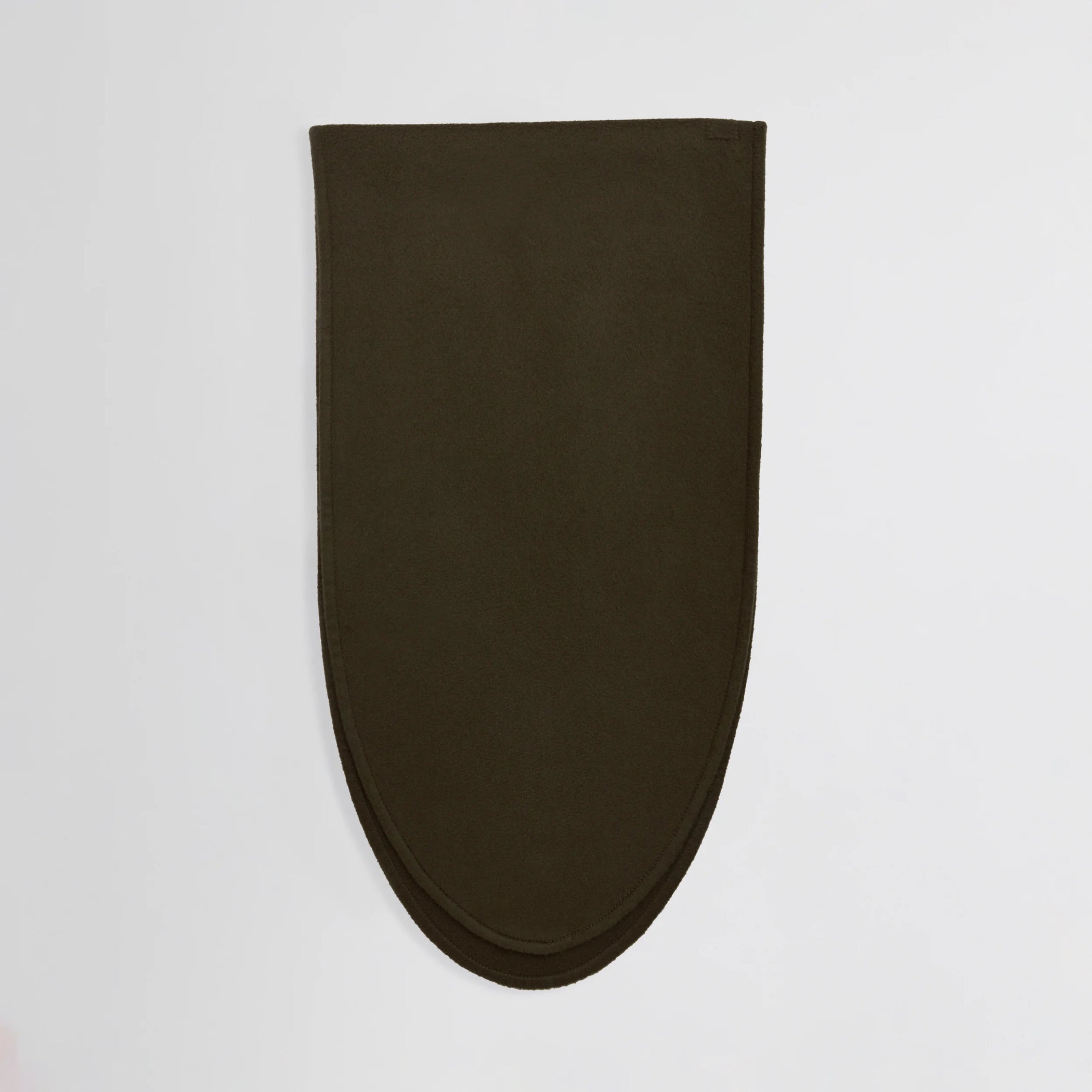 Flat front view of dark double face scarf in dark khaki wool
