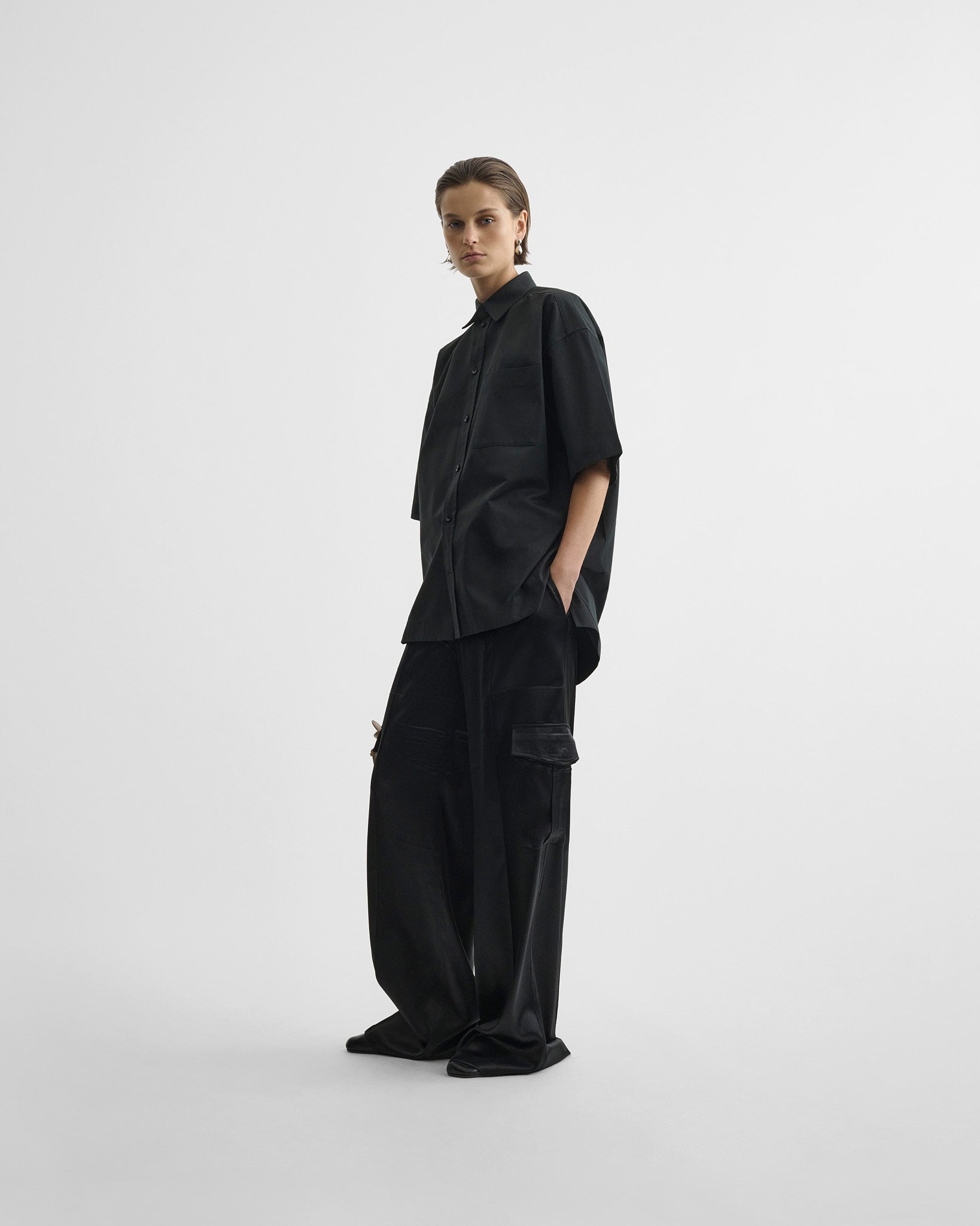 PHOEBE PHILO 半袖シャツ ブラック PHOEBE PHILO | SHORT SLEEVE SHIRT | black cotton