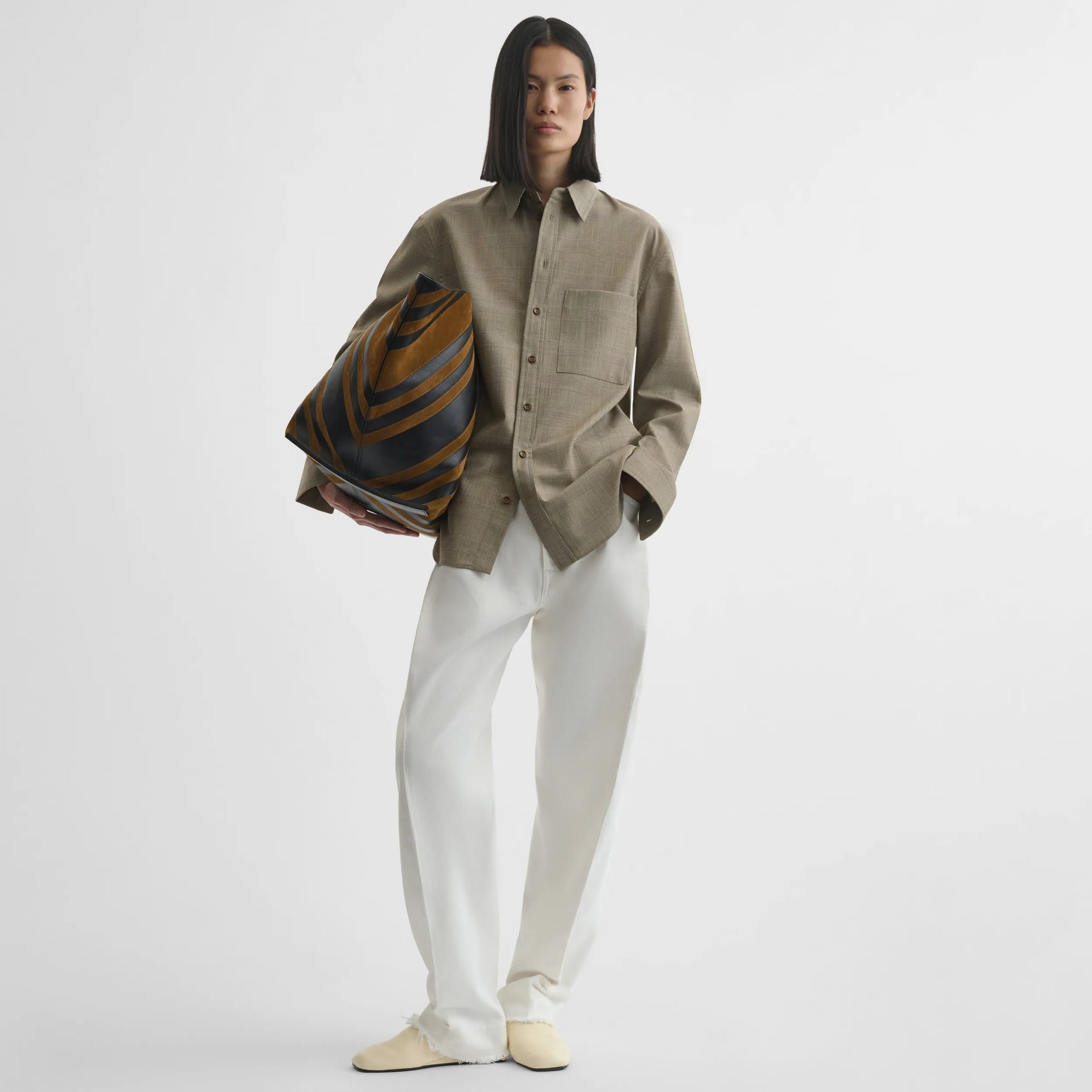Front view of classic shirt in brown-beige wool