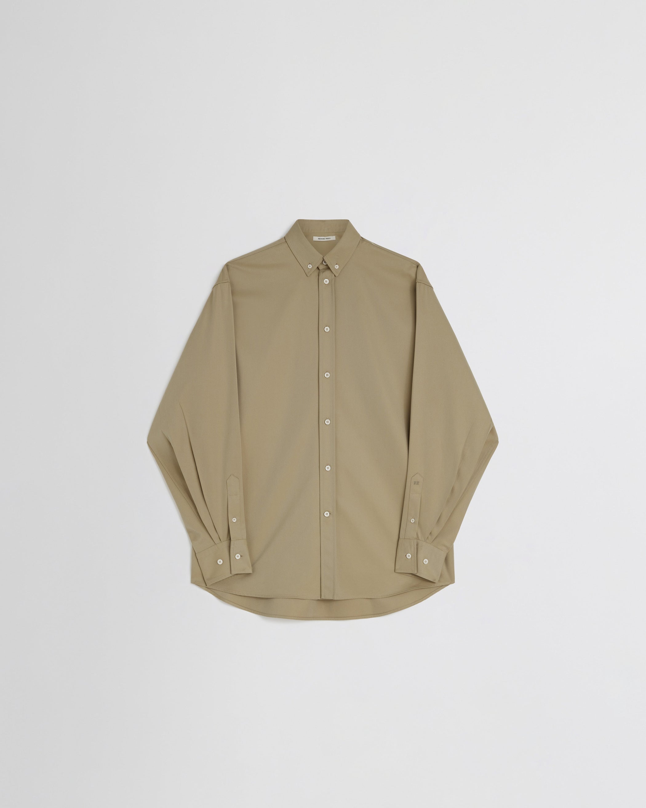 Flat front view of BUTTON COLLAR SHIRT in trench cotton
