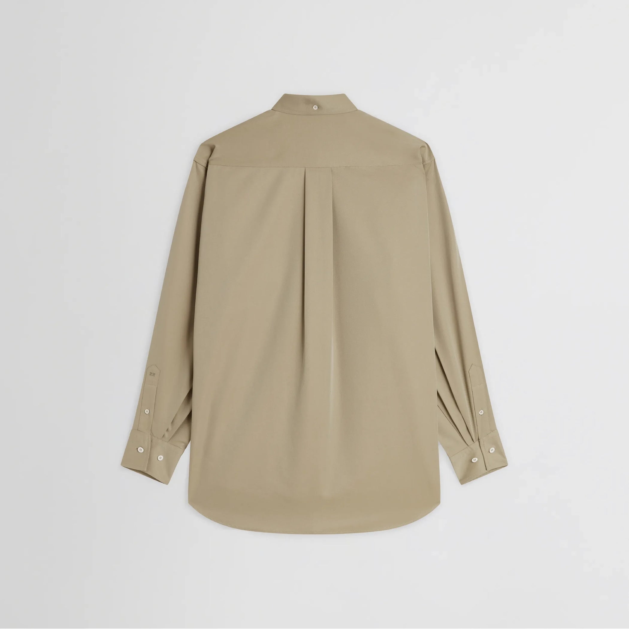Flat back view of button collar shirt in trench cotton