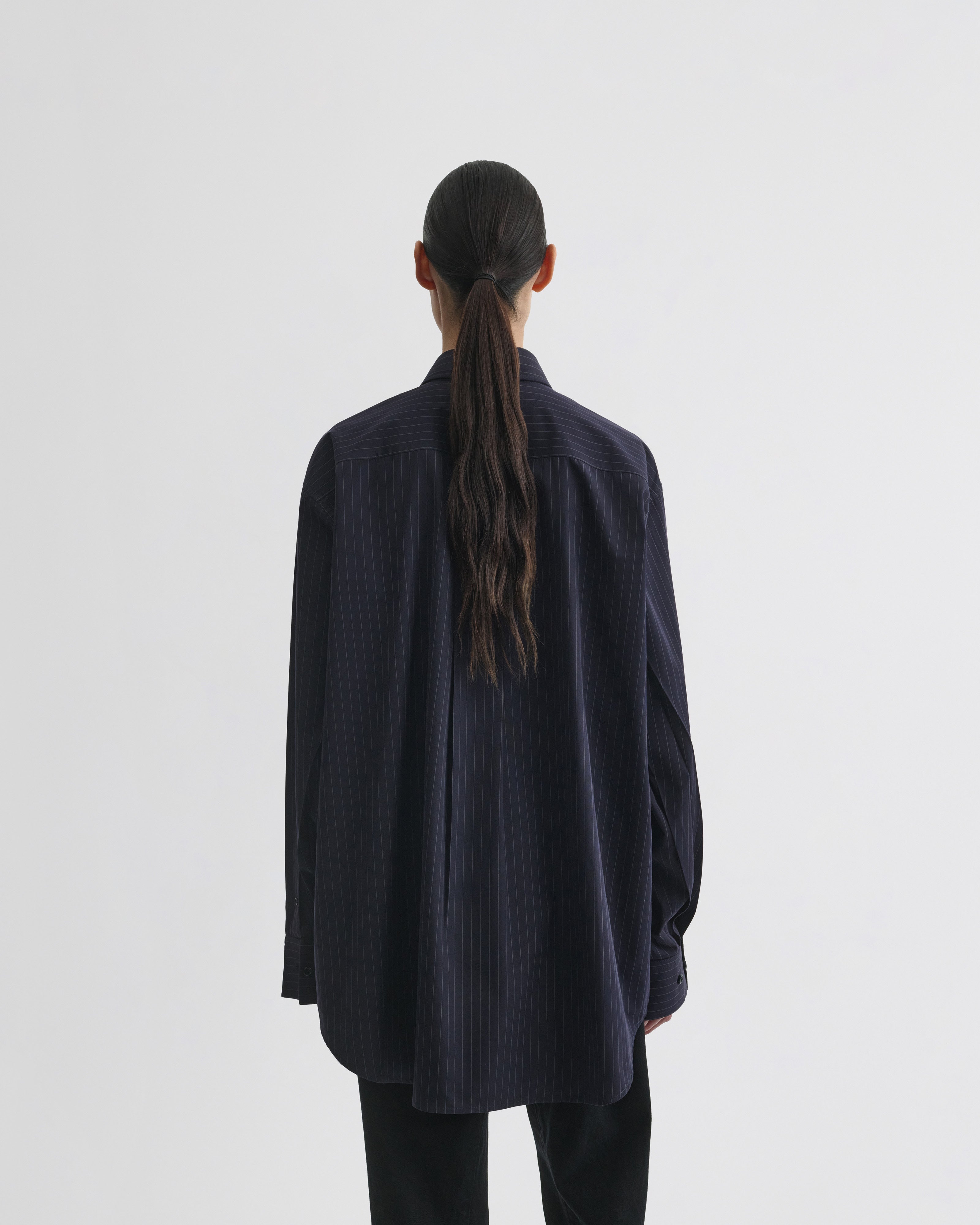 PHOEBE PHILO | BUTTON COLLAR SHIRT | MIDNIGHT PINSTRIPE COTTON