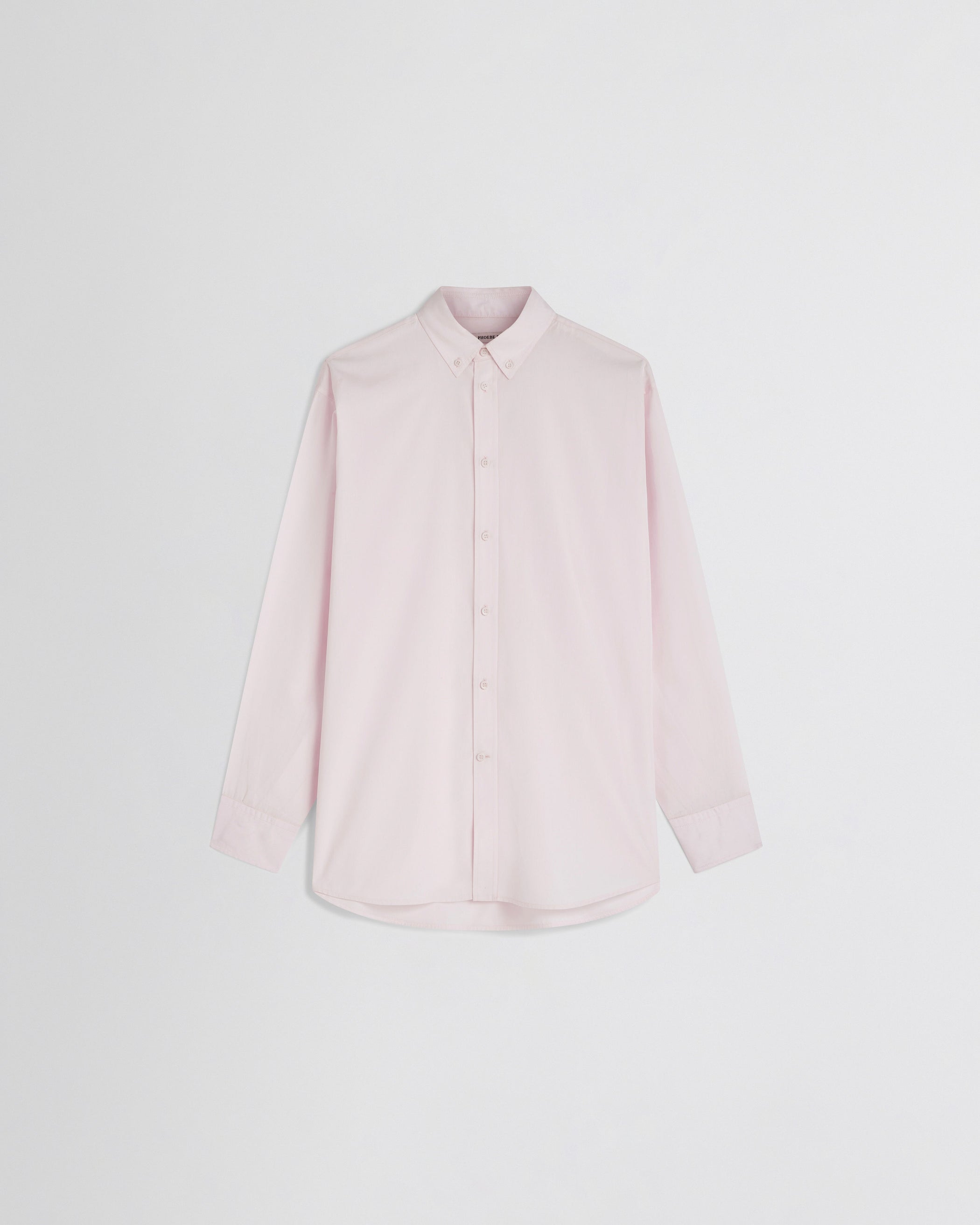Flat front view of BUTTON COLLAR SHIRT in pale pink cotton