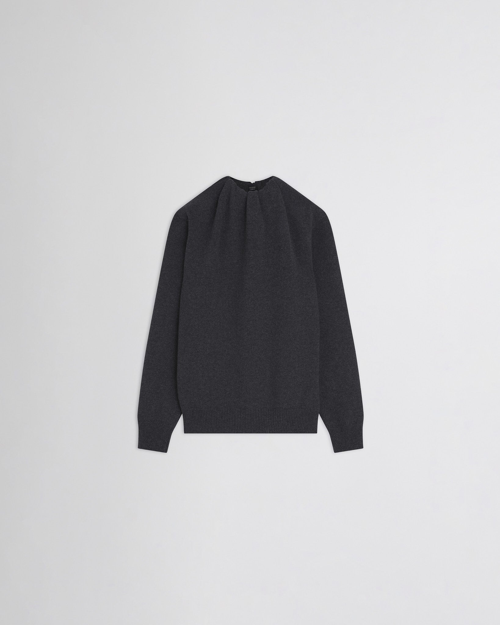 Flat back view of SOFT RIDGE JUMPER in grey melange wool