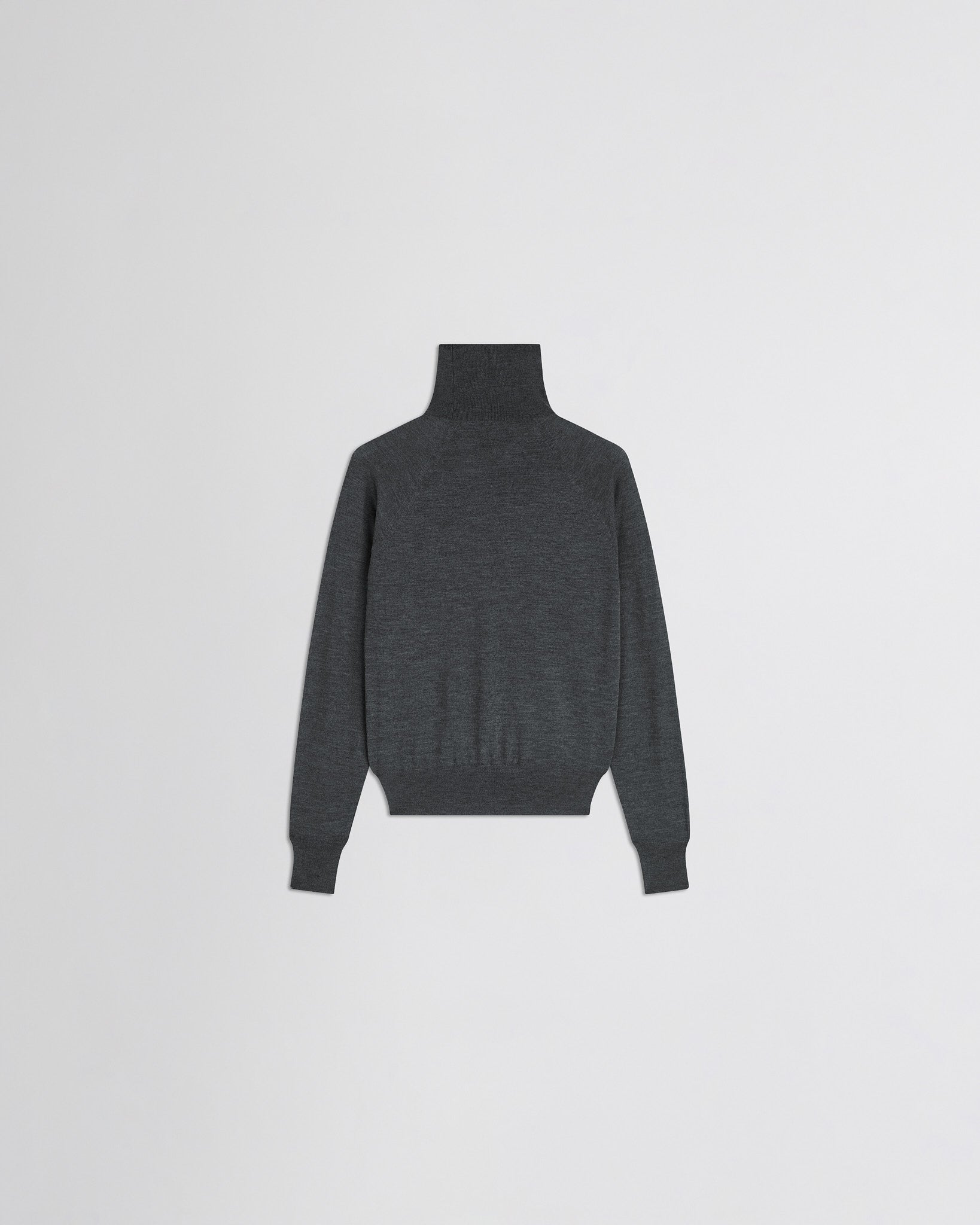 Flat back view of high neck jumper in anthracite-melange wool