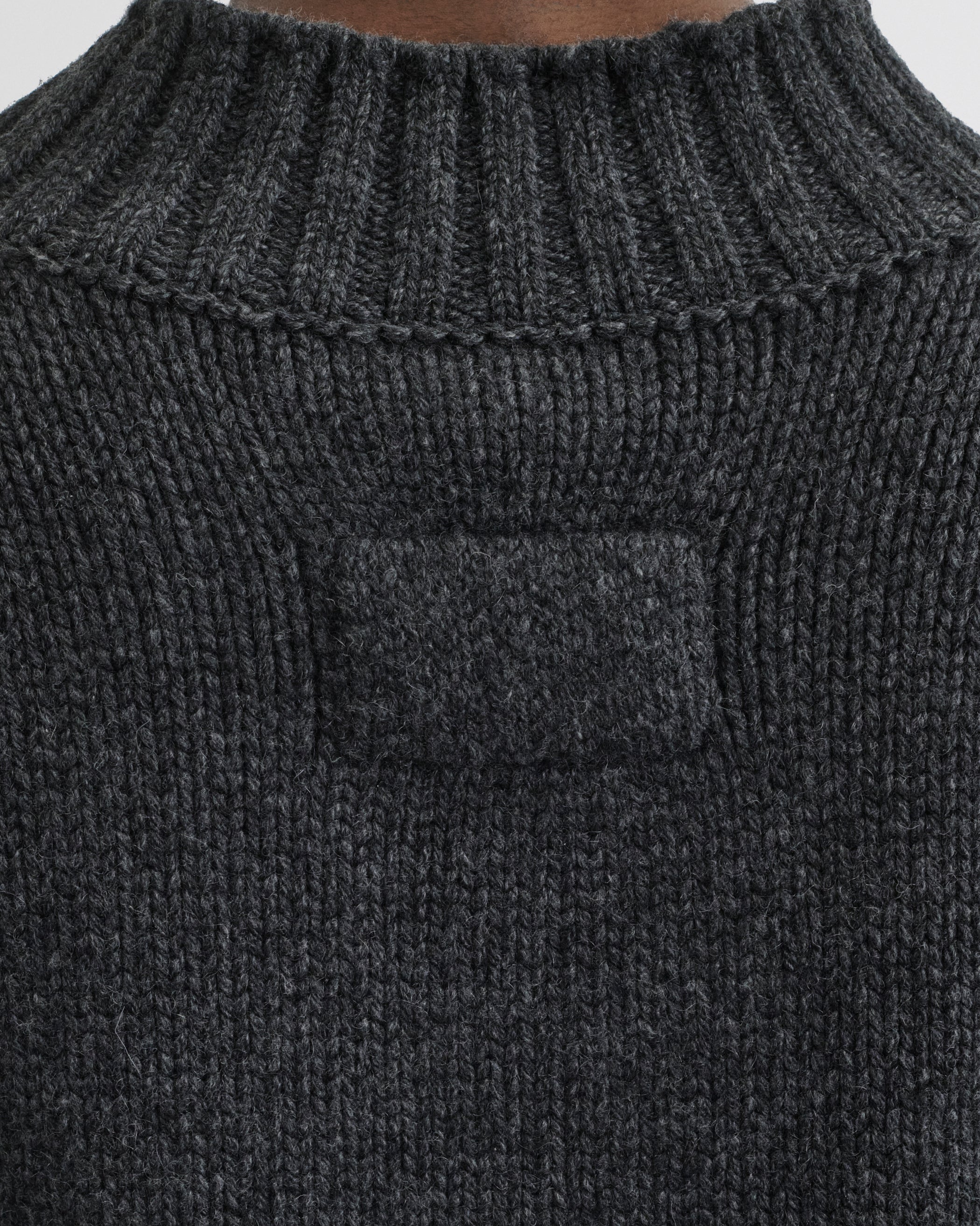 Close up detail view of Crewneck Jumper in grey cashmere