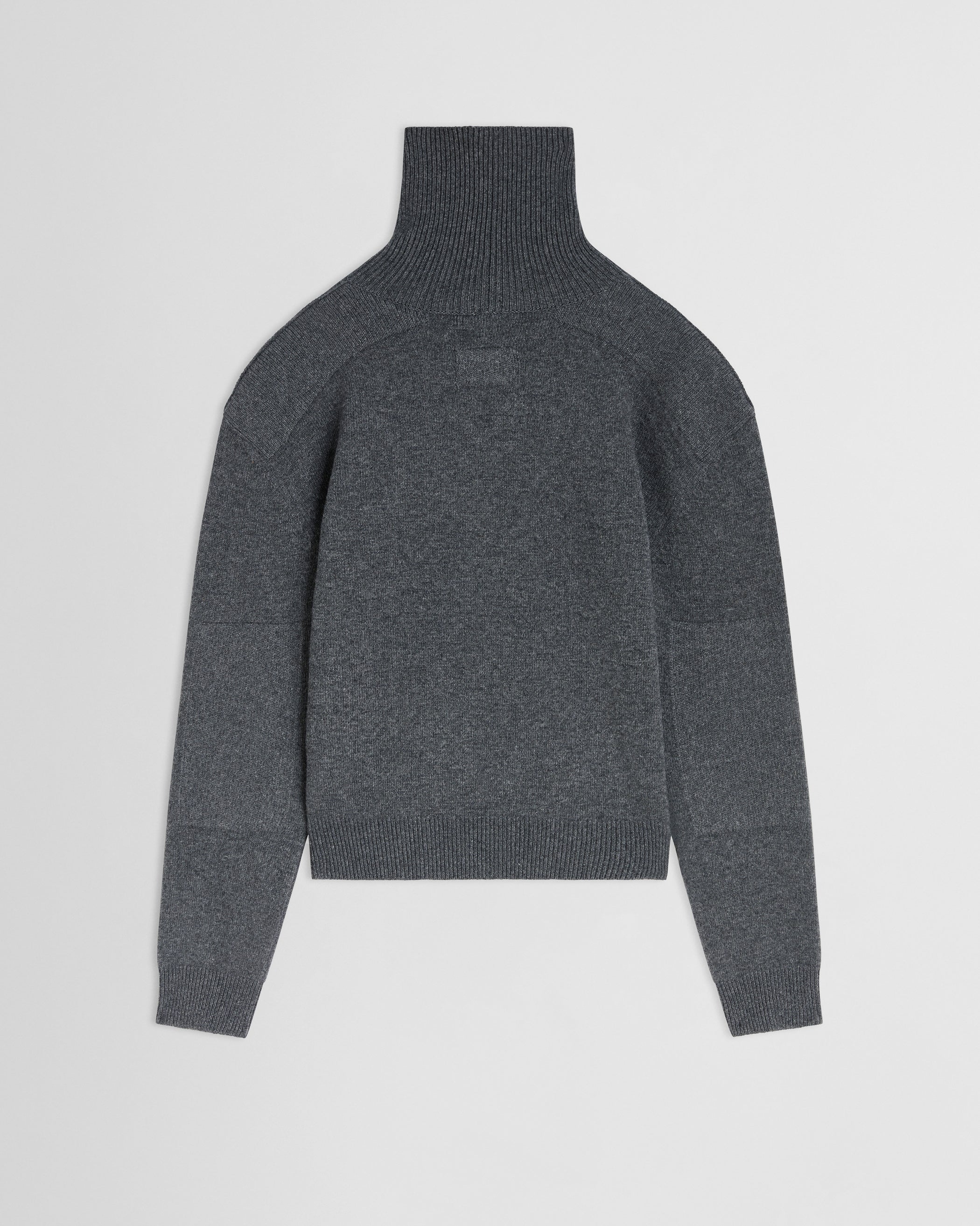 Flat back view of Patch Shoulder Jumper in grey melange wool cashmere