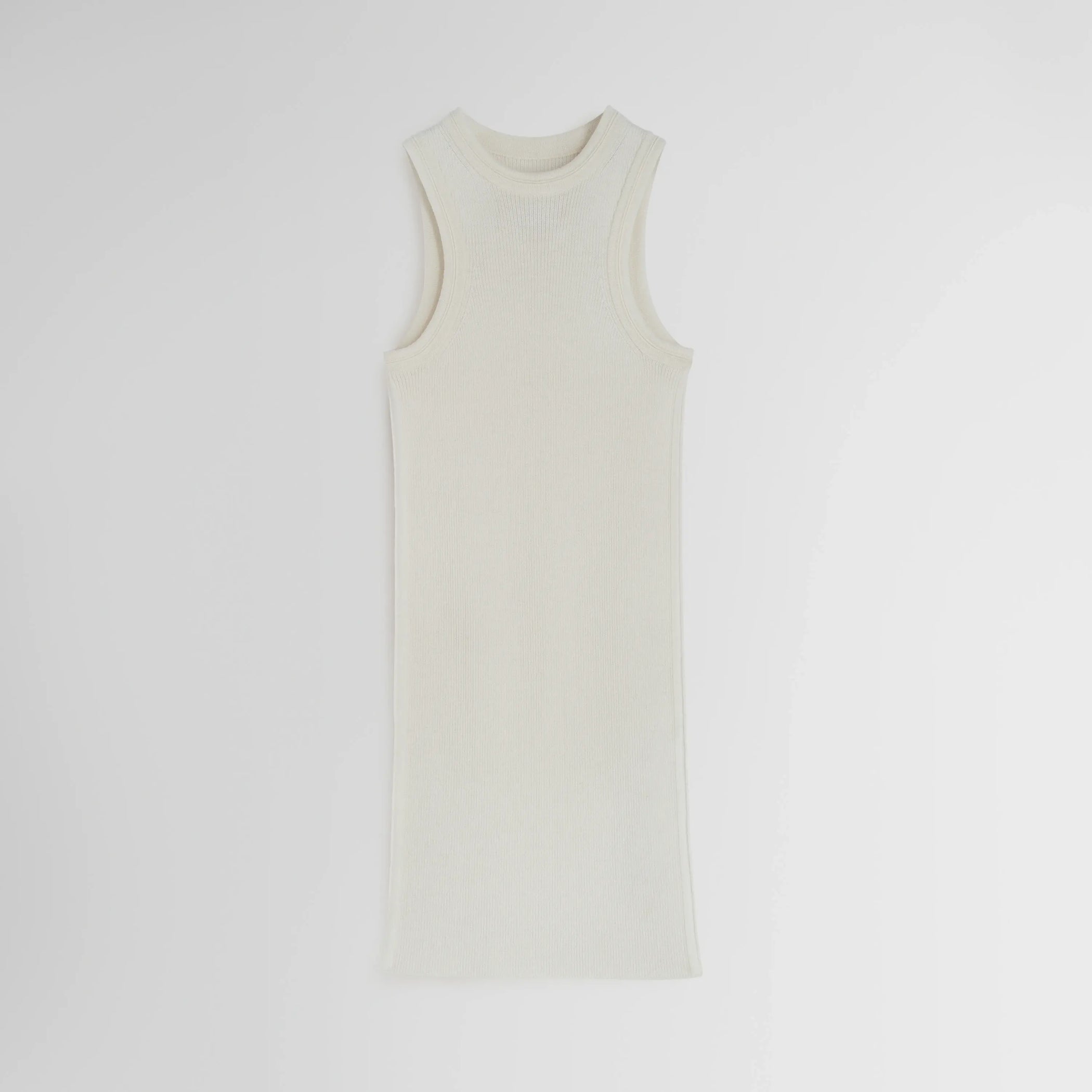 Front flat lay of light merino wool rib tank top in cream 
