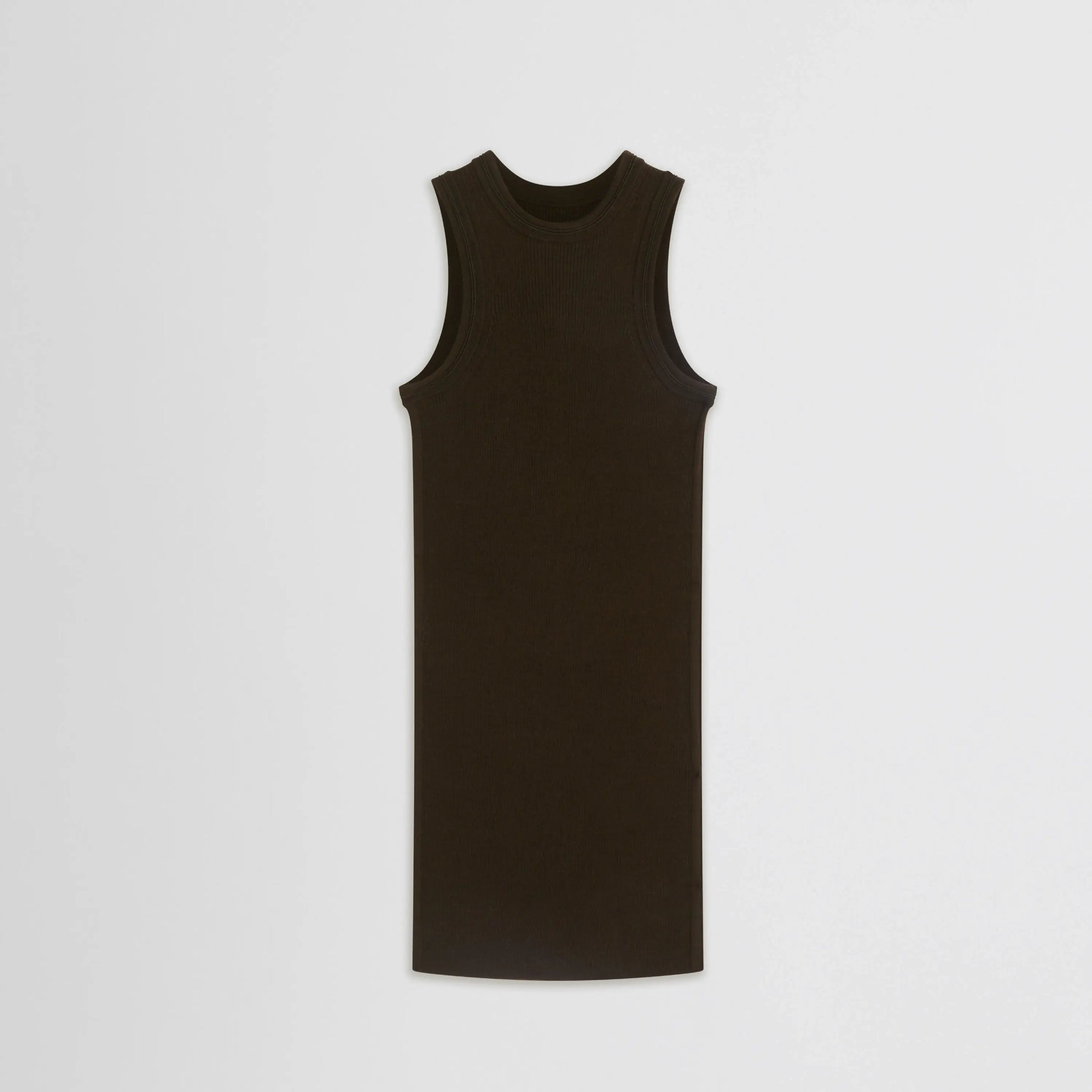 Front flat lay view Ribbed Tank in dark khaki. 