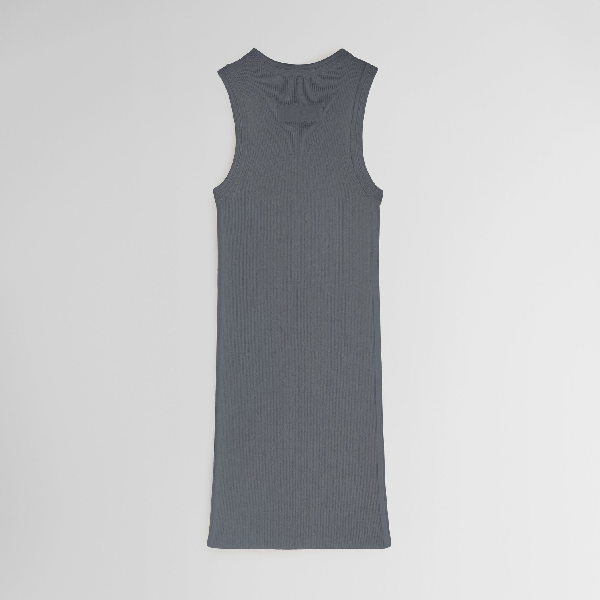 Flat back view of ribbed tank in grey wool