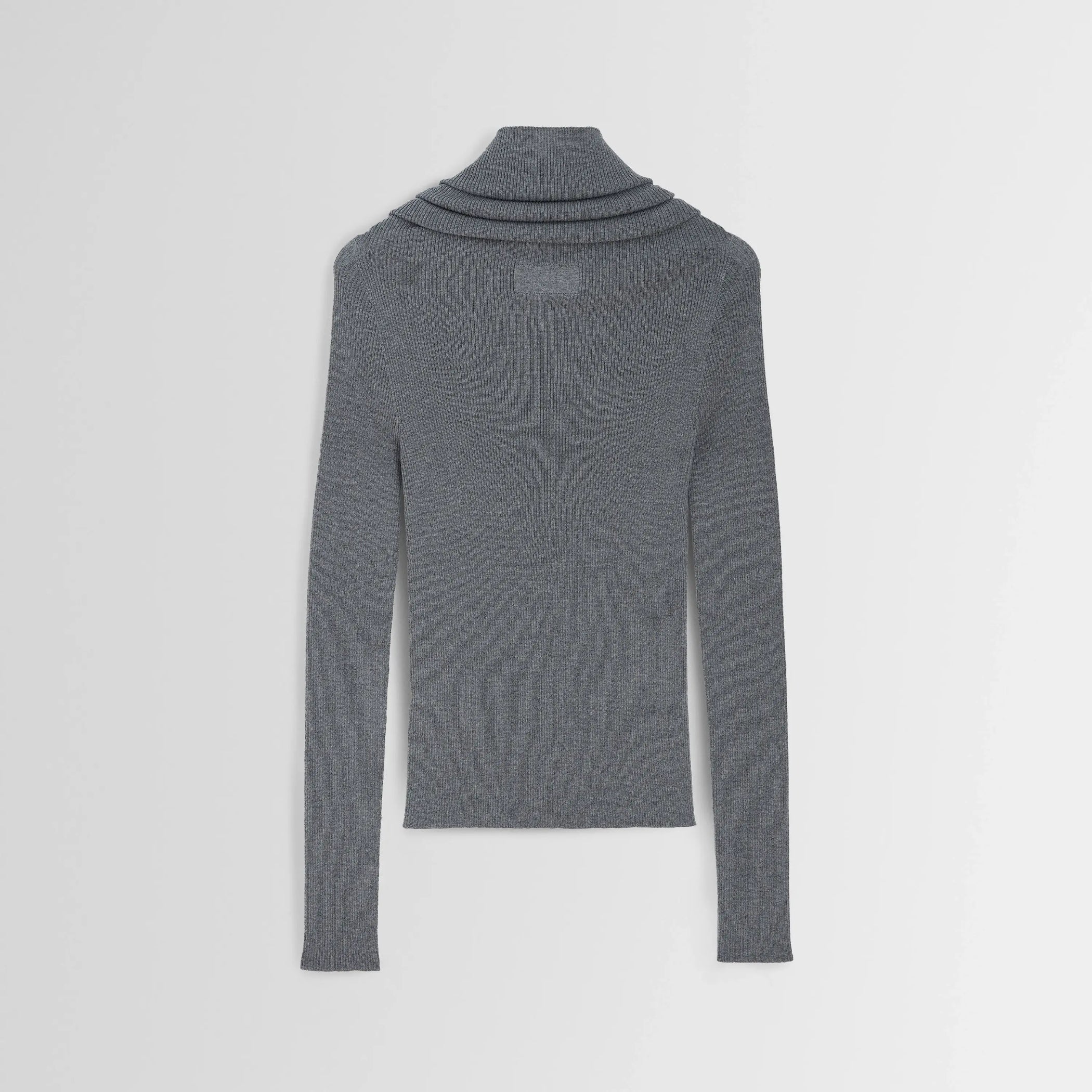 Flat back view of FOLDOVER TOP in melange grey wool