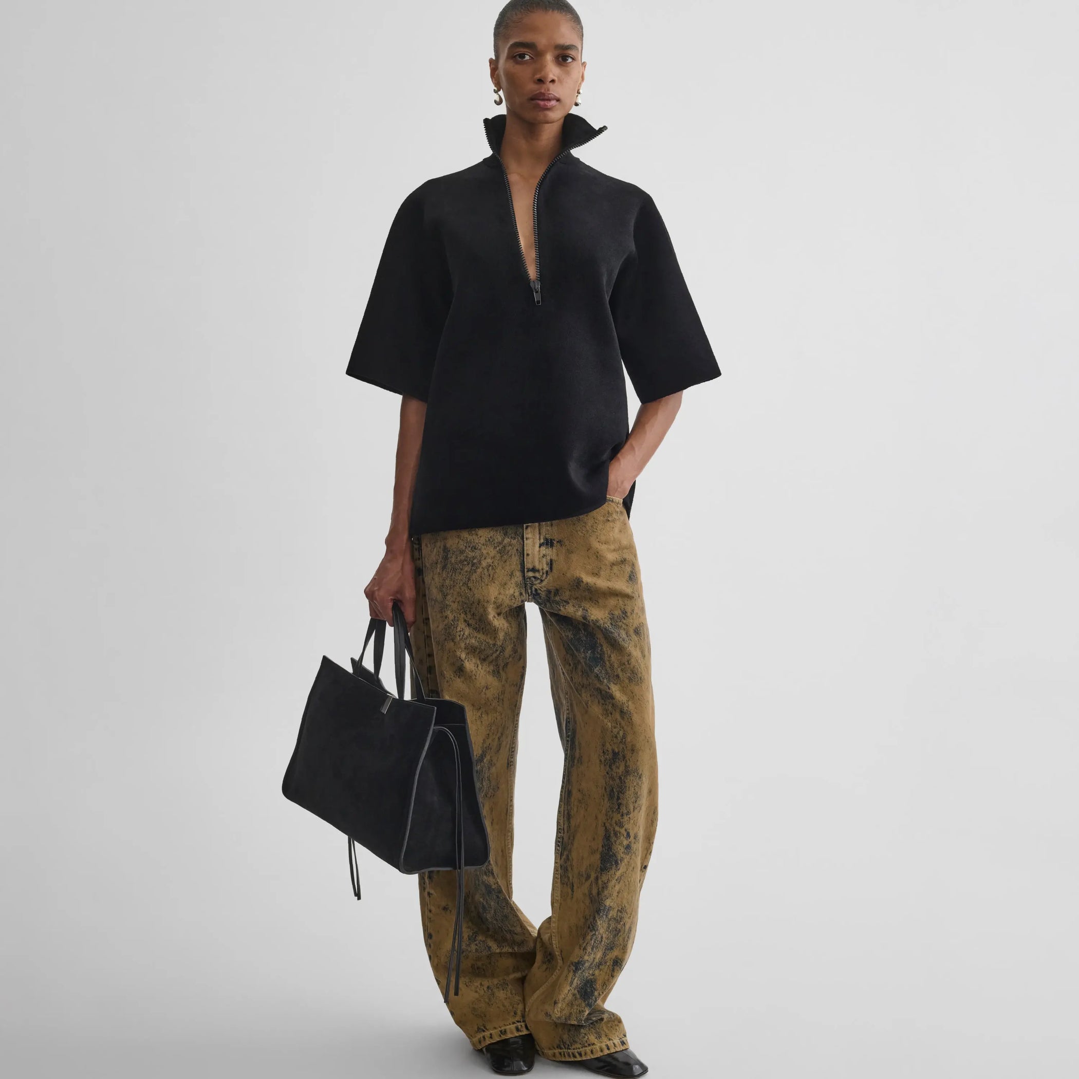 ASYMMETRIC ZIP TOP | black chenille