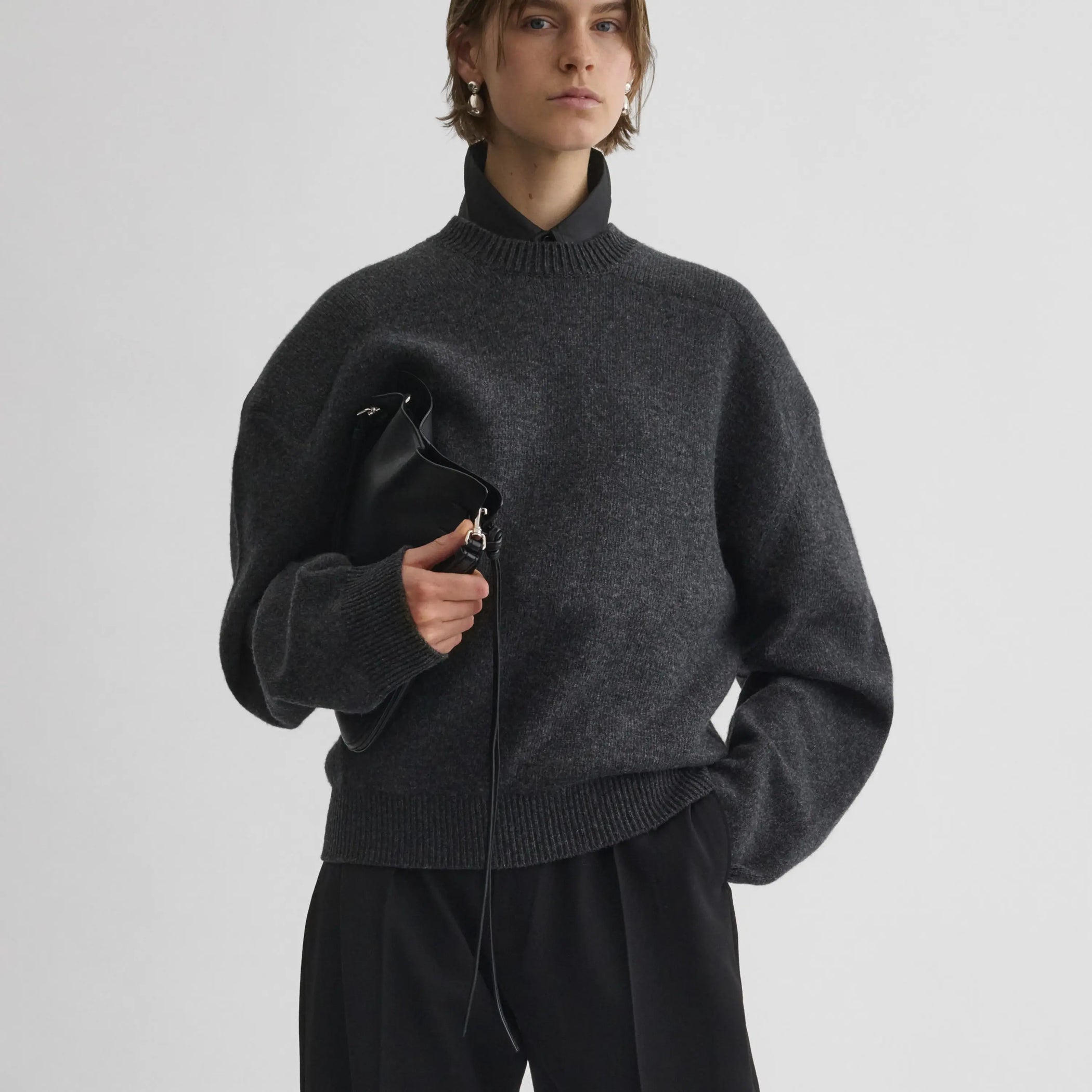 CONTRAST PATCH JUMPER | charcoal wool cashmere