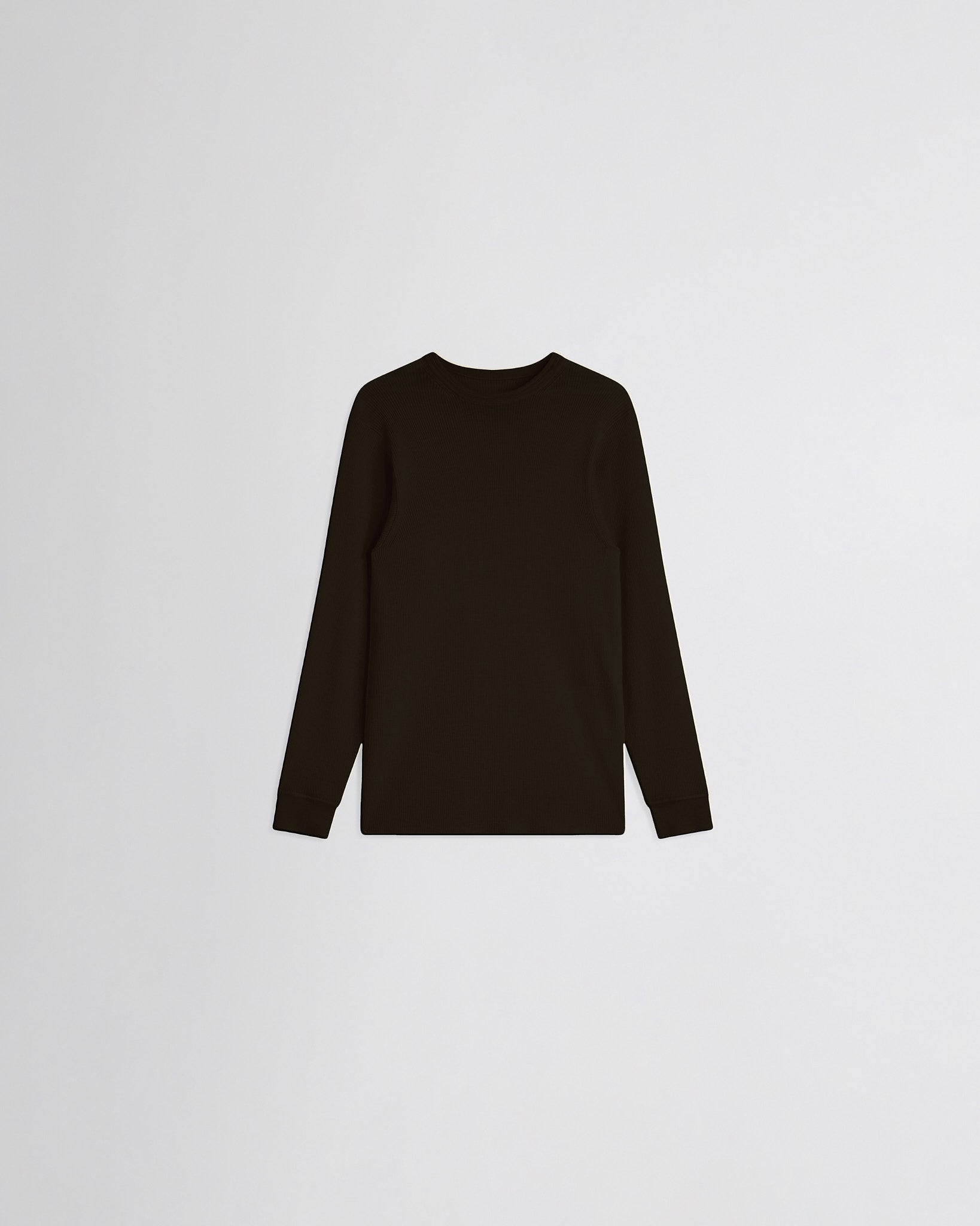 Flat front view of batwing crewneck in dark khaki wool