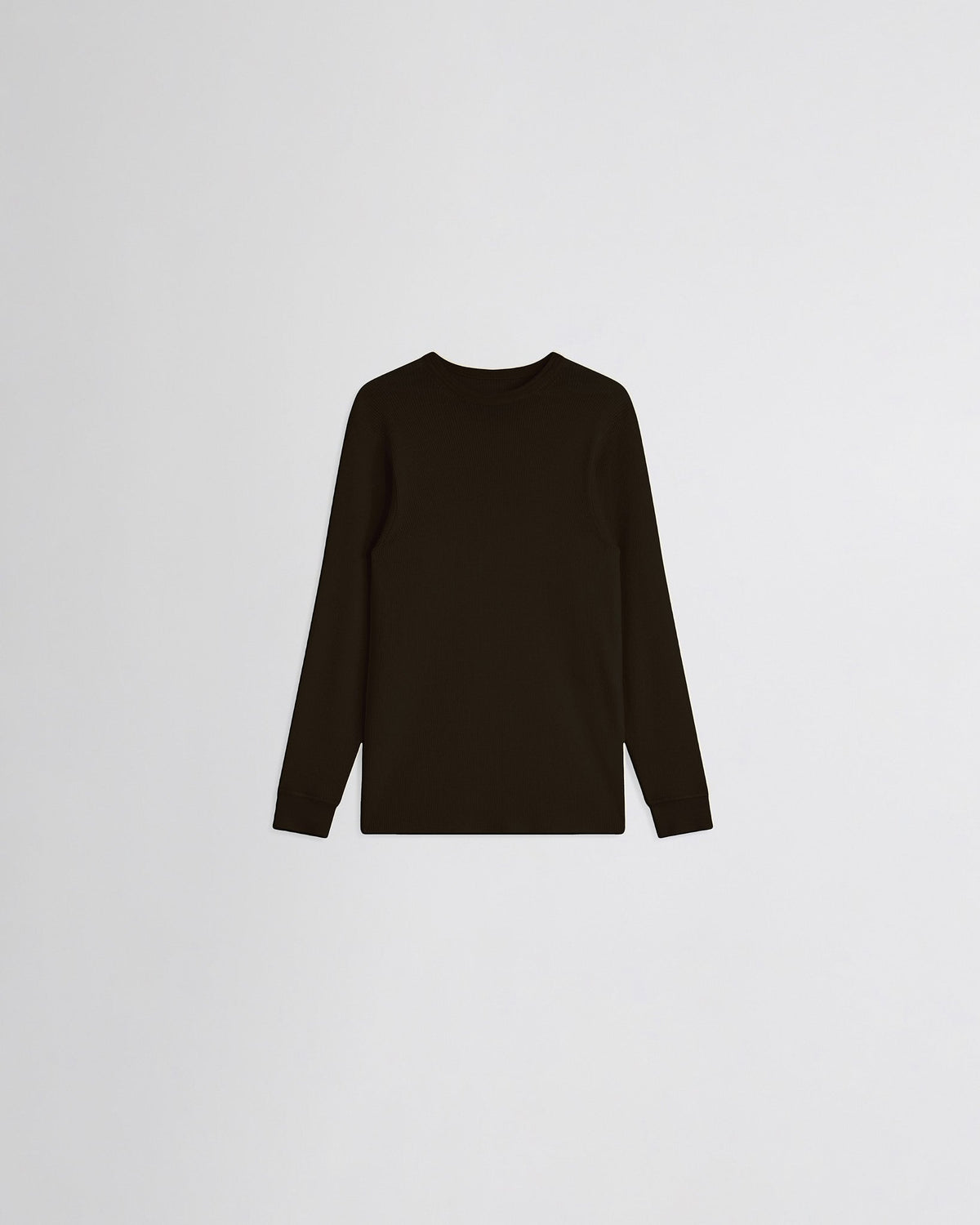 Front view of RIBBED LONG SLEEVE CREWNECK in dark khaki wool