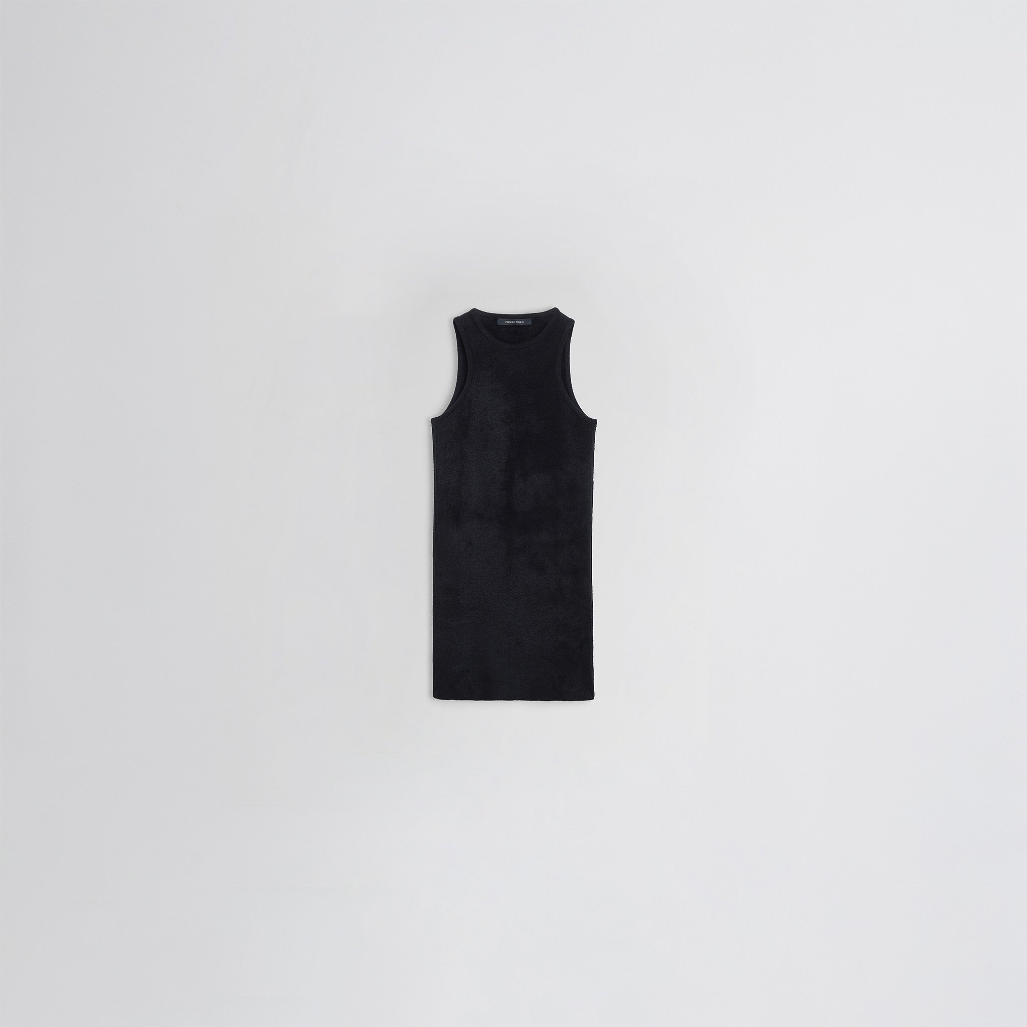 Flat front view TANK TOP in black chenille