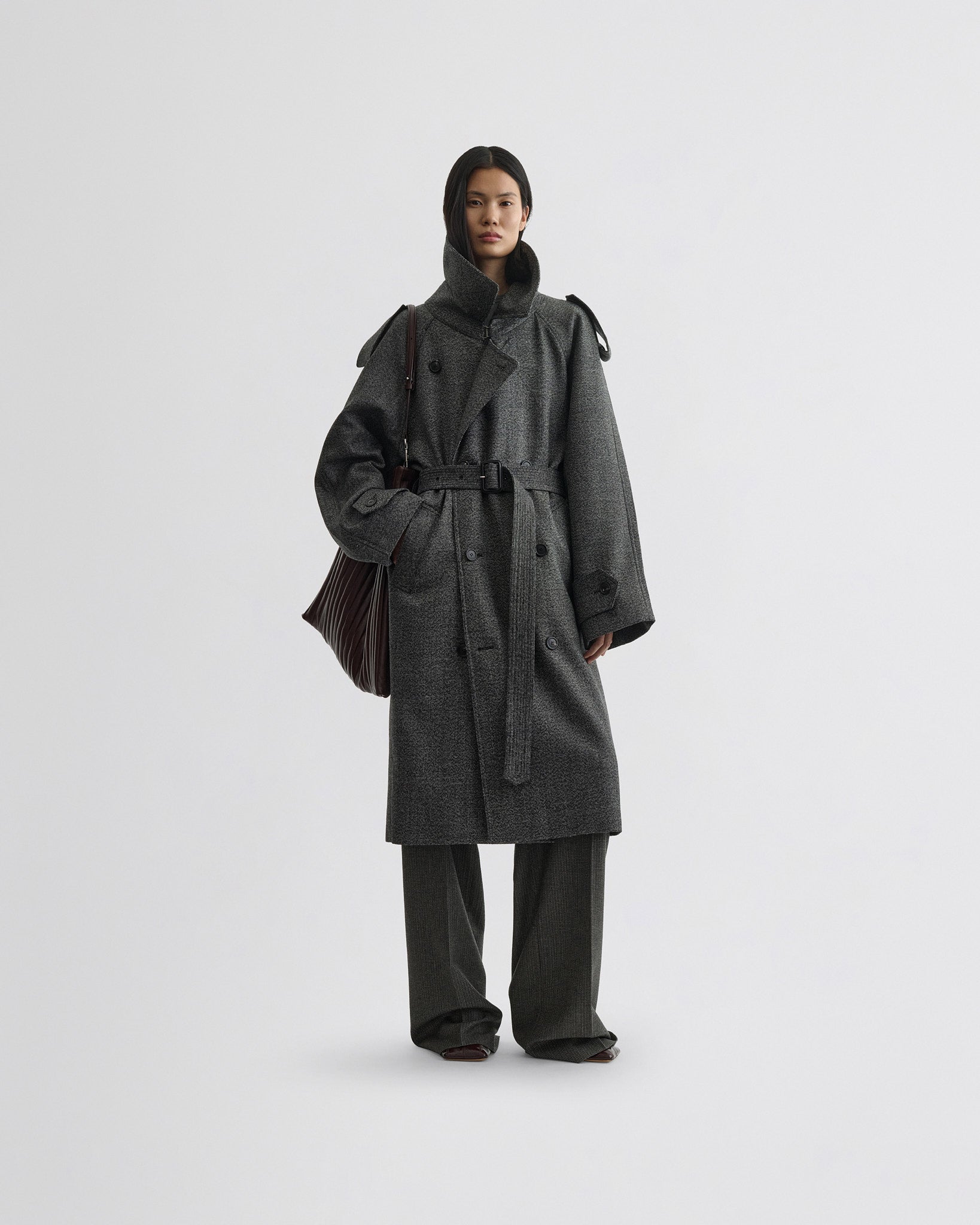 K*i様 the phos 25summer half sleeve coat PHOEBE PHILO | PADDED TRENCH COAT | SALT AND PEPPER WOOL