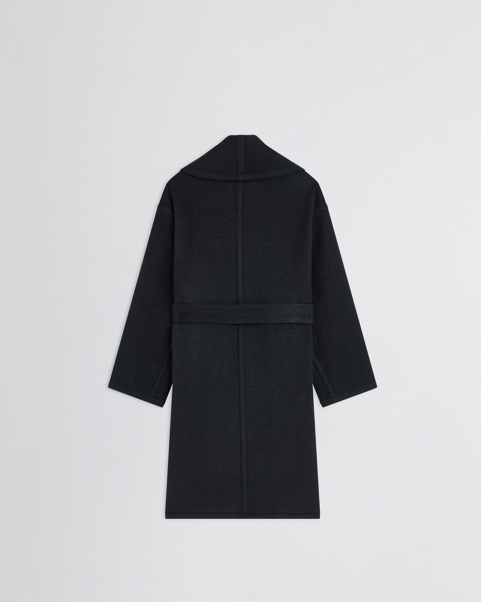 Flat back view of ROBE COAT in black cashmere