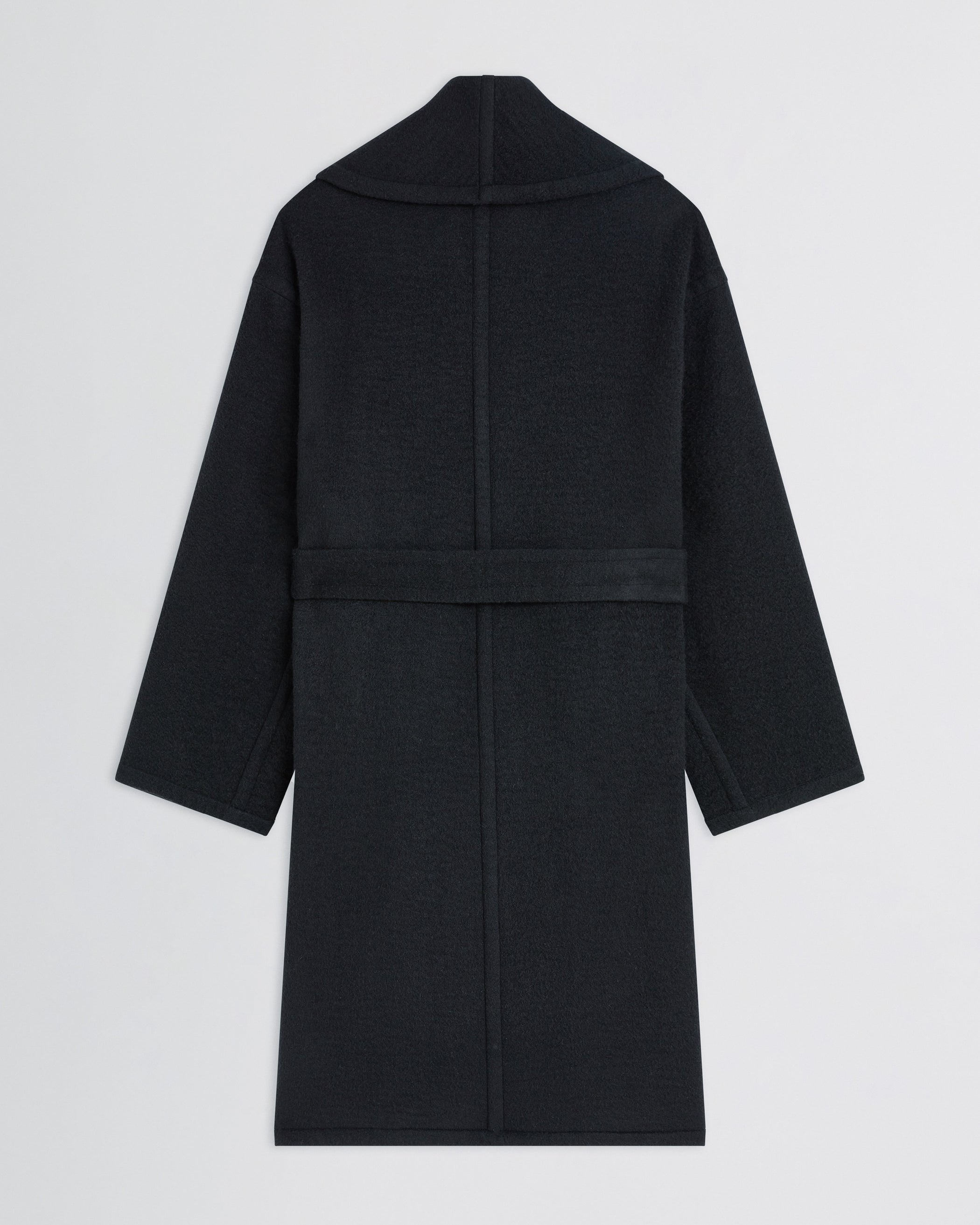 Flat back view of ROBE COAT in black cashmere