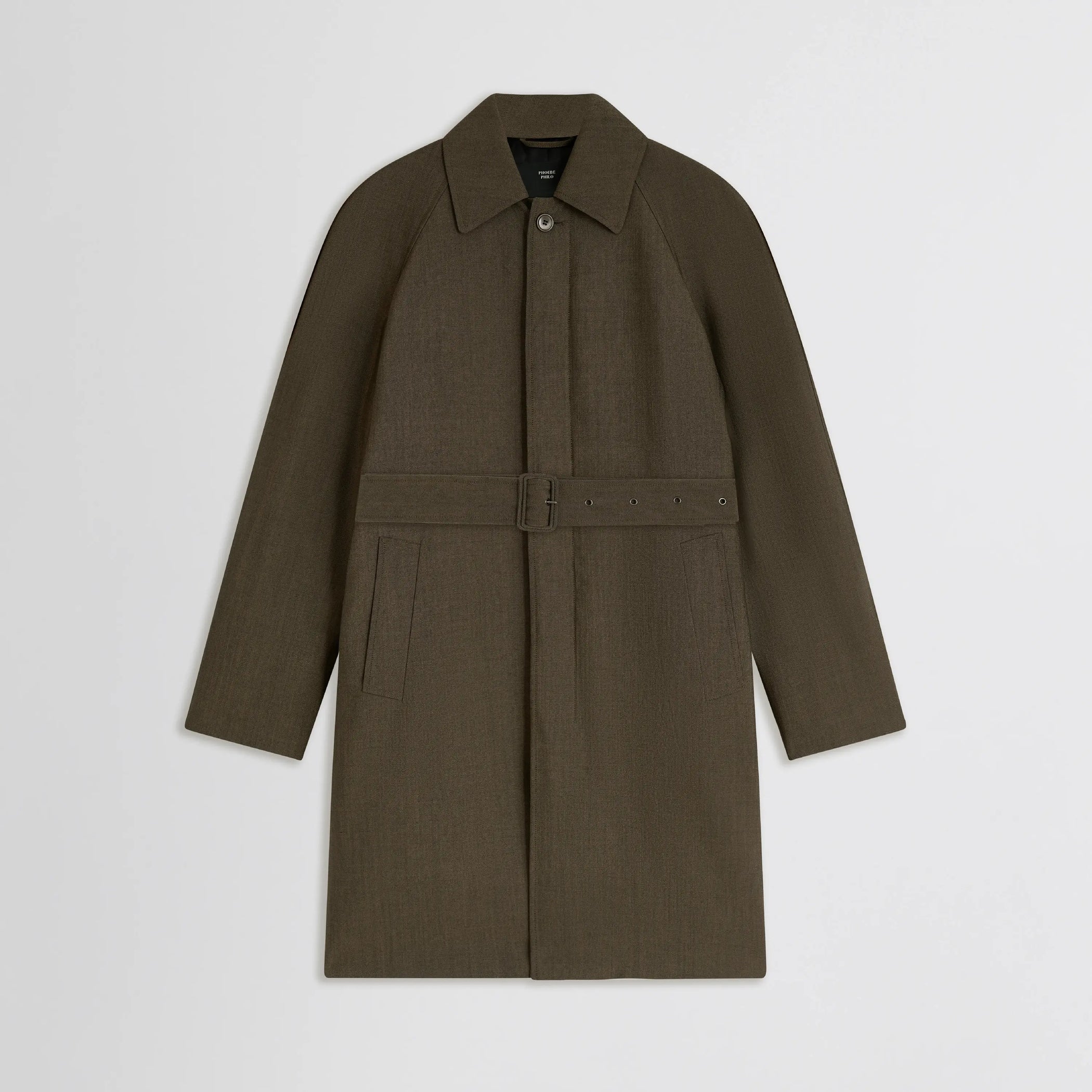 Flat lay front view of Padded Car Coat in tobacco. 