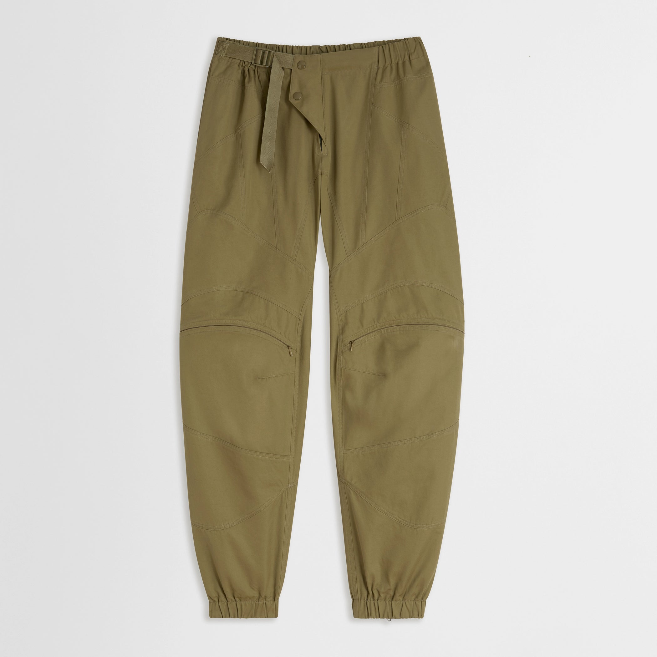 Flat lay front view of the BMX trousers in sage 