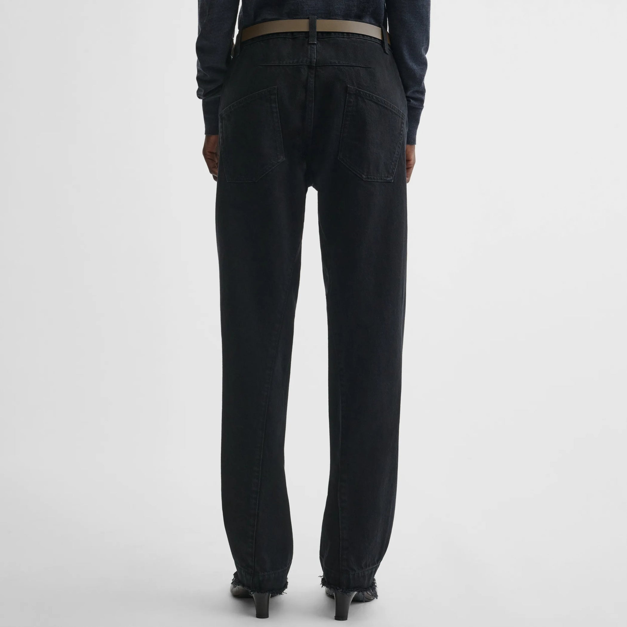 Back view of arch jeans in black cotton