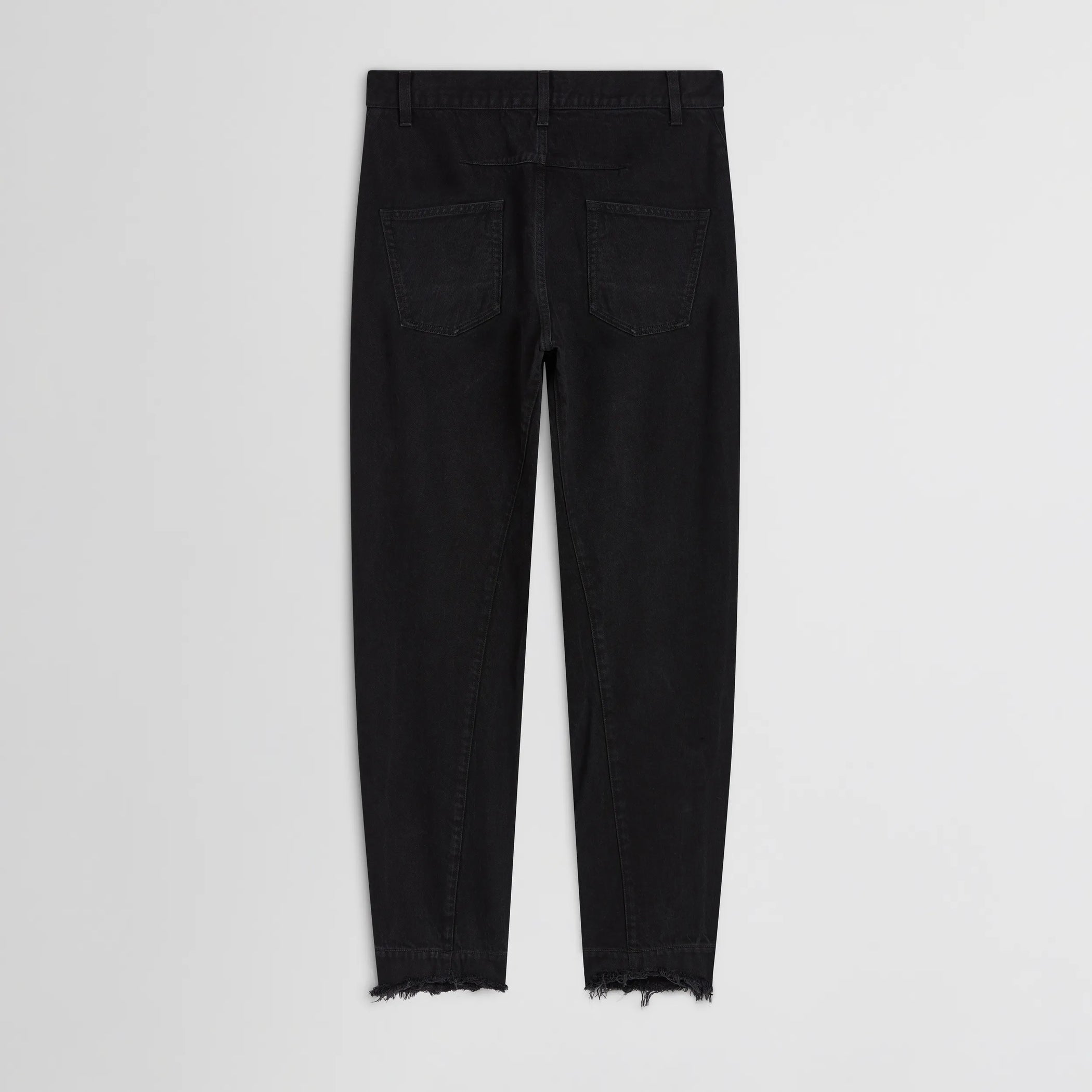Flat back view of arch jeans in black cotton