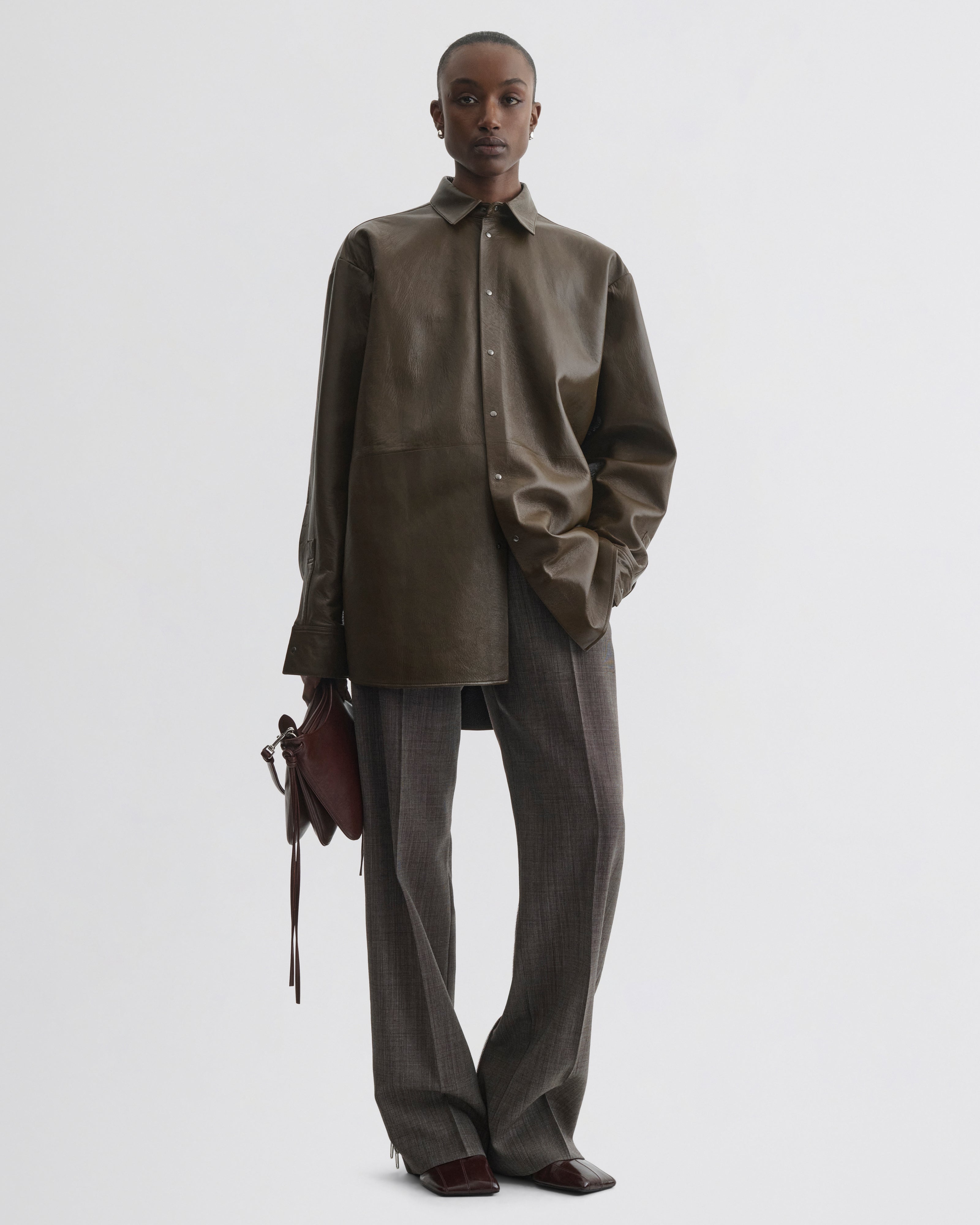SPLIT ZIP TROUSERS | white dark brown wool