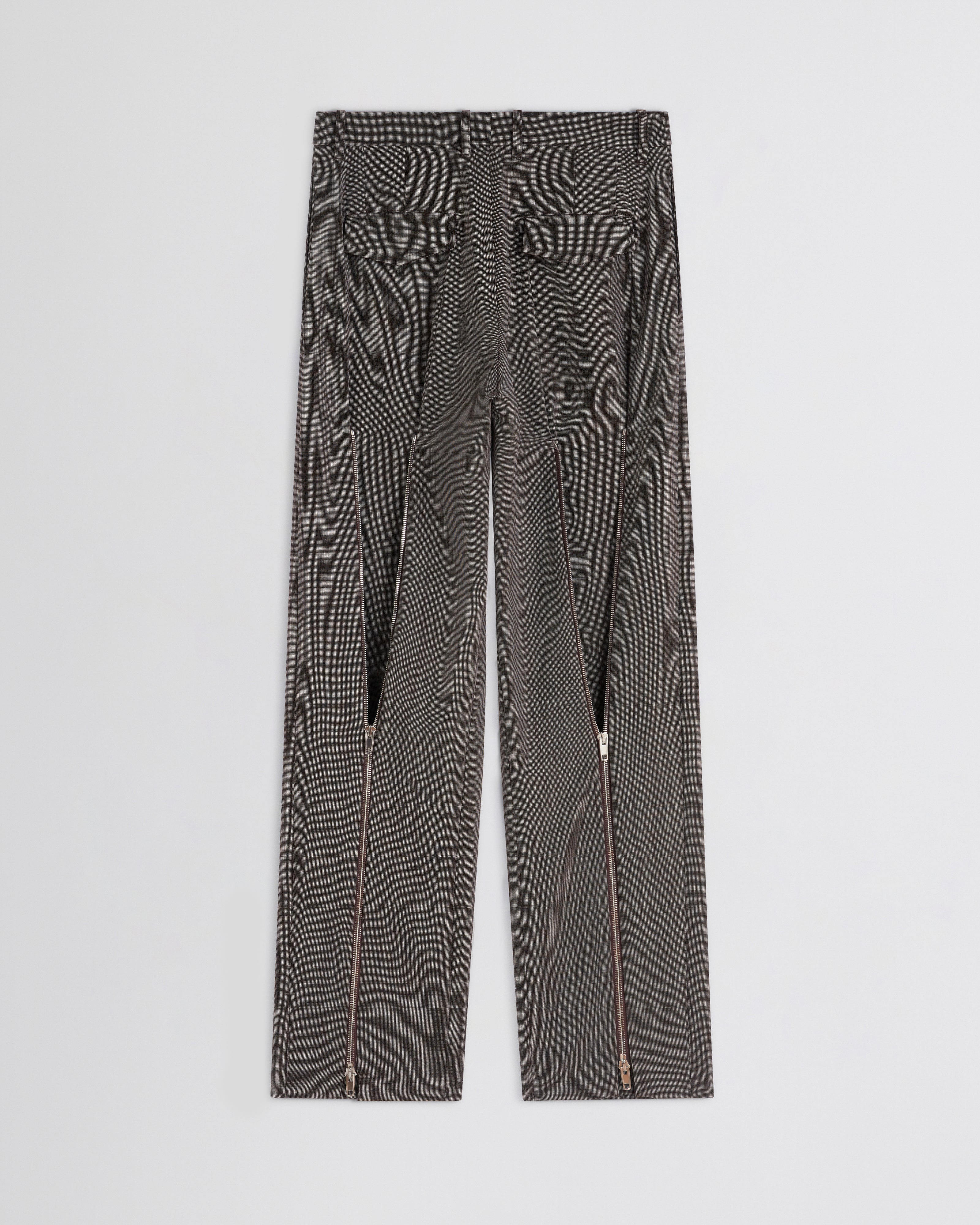 SPLIT ZIP TROUSERS | white dark brown wool