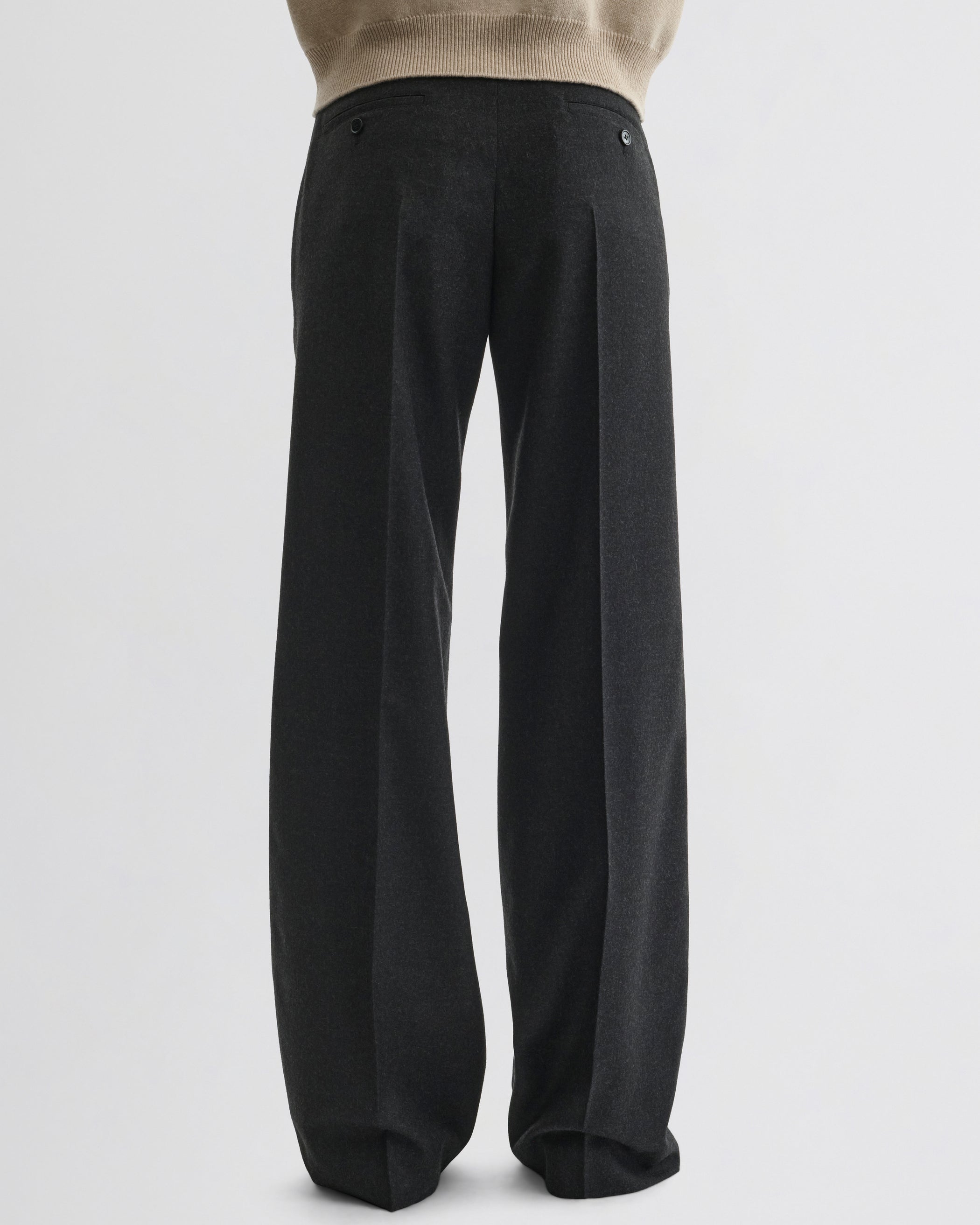 Back view of Boyish Tailored Trousers in charcoal wool