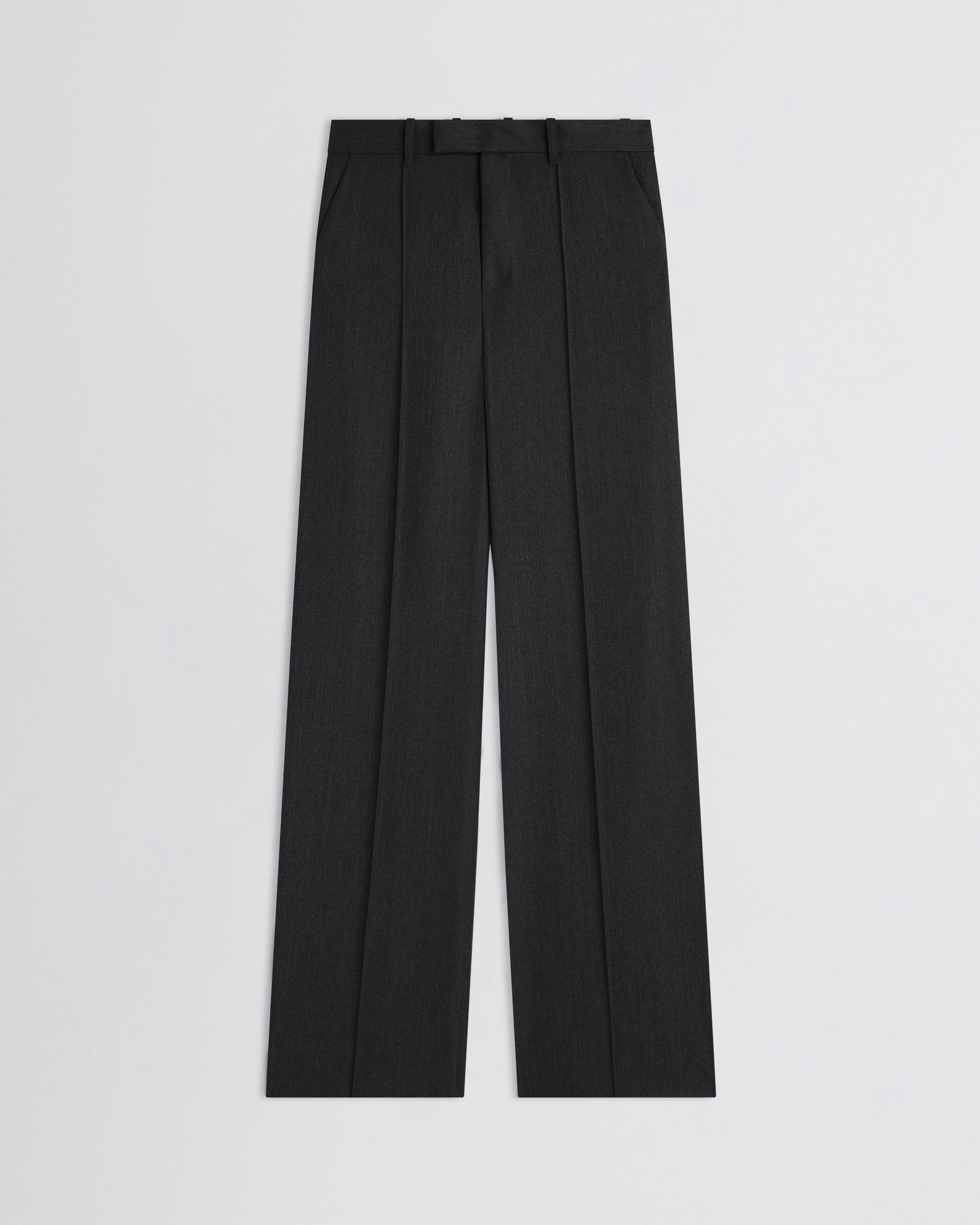 Flat front view of Boyish Tailored Trousers in charcoal wool