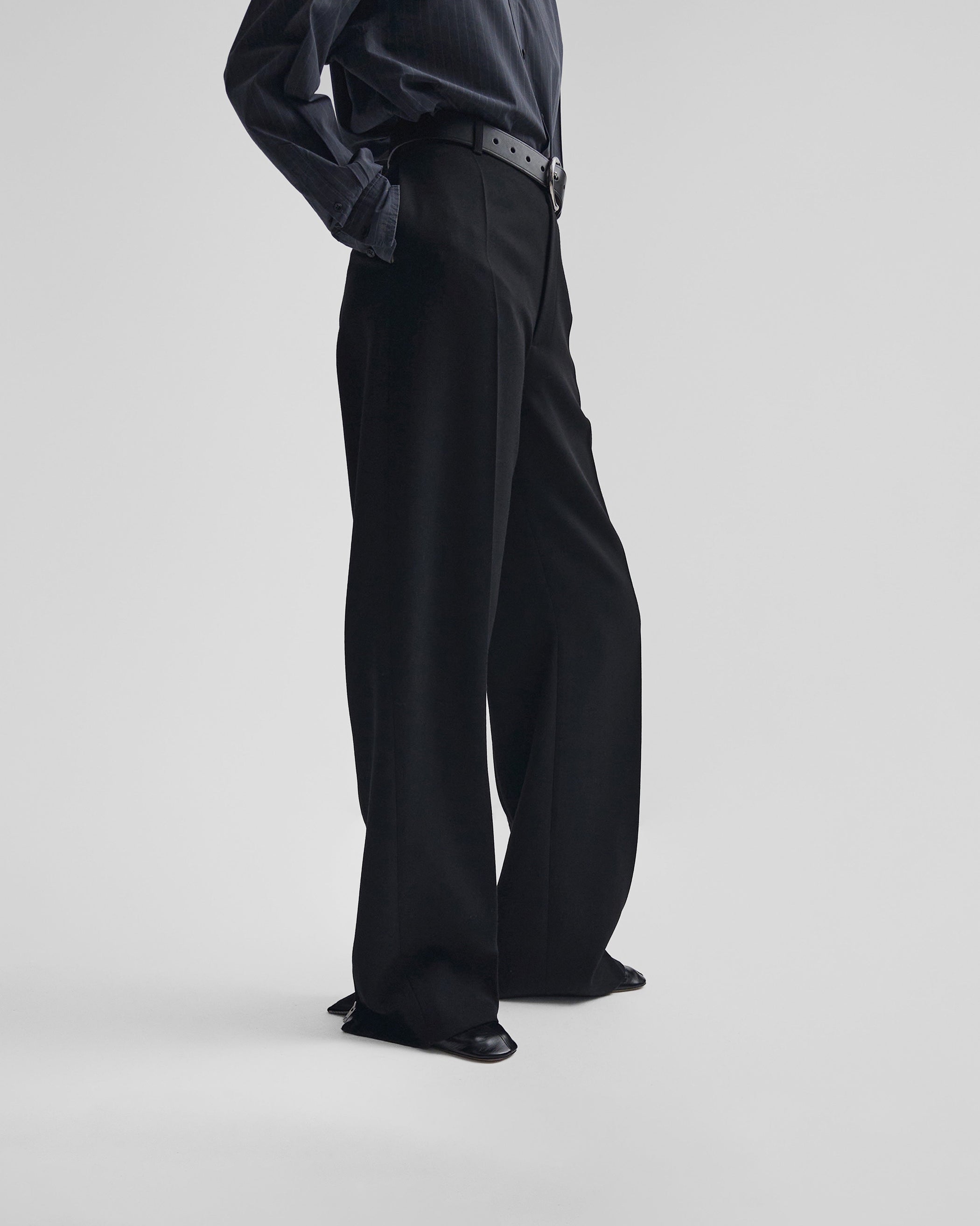 View of ZIP TROUSERS in black wool
