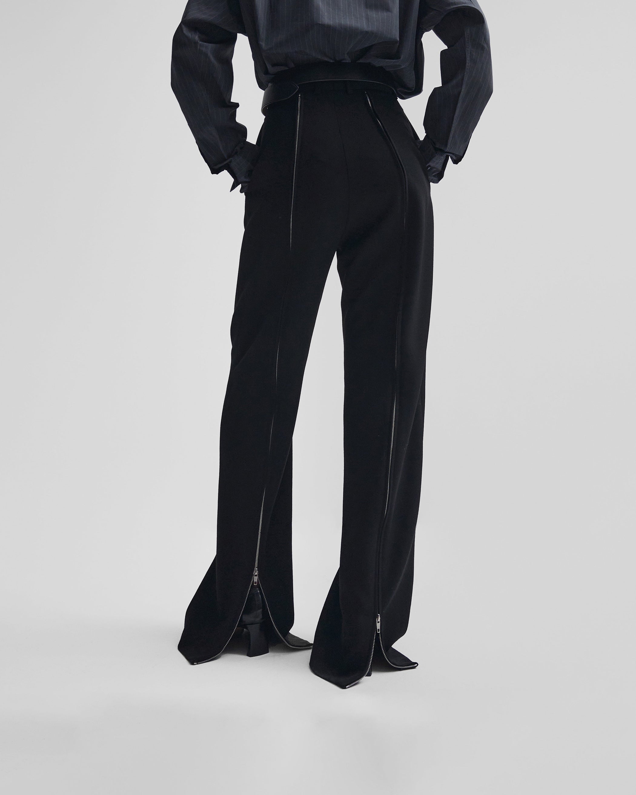 View of ZIP TROUSERS in black wool