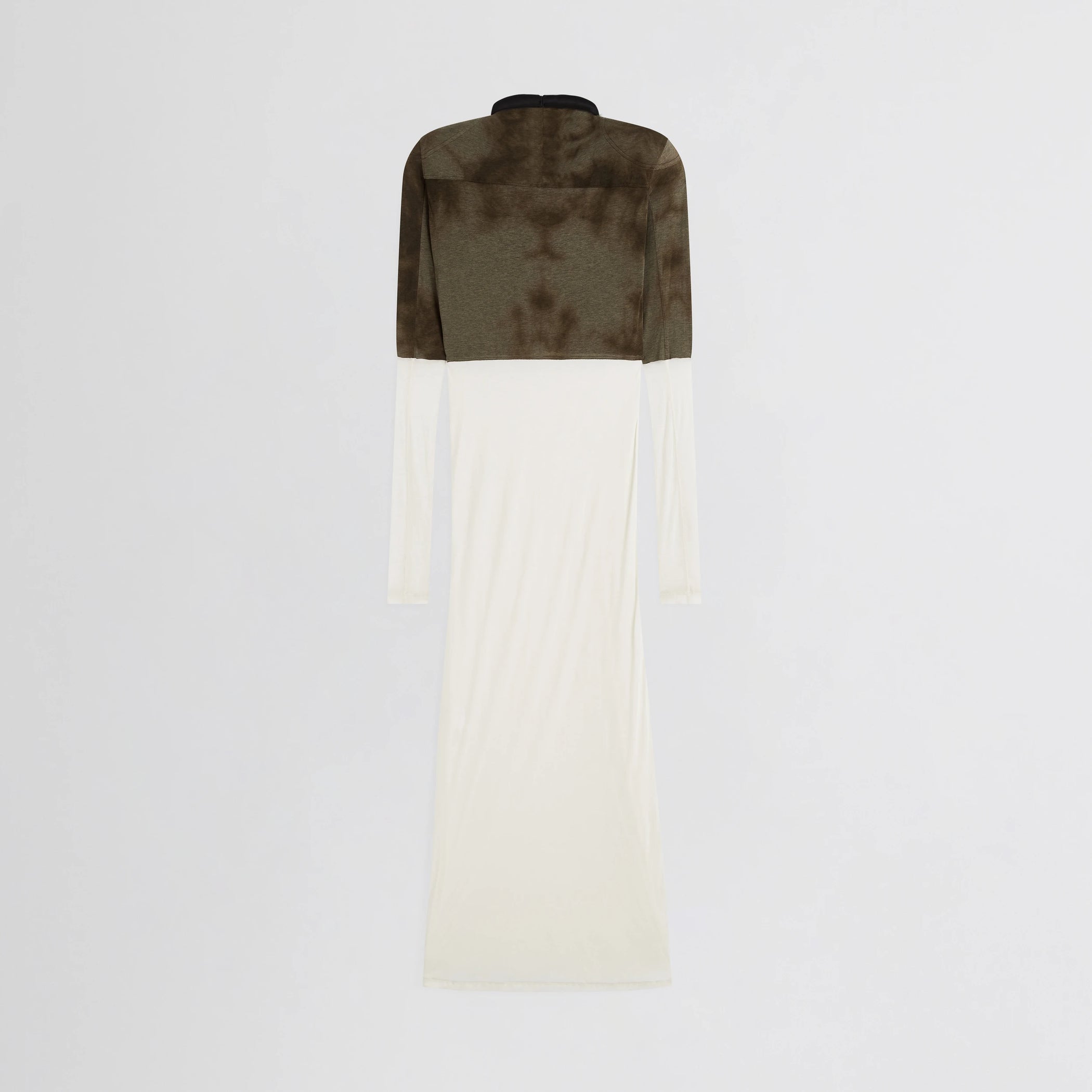Flat back view of tubular liner dress in tobacco ivory cotton.