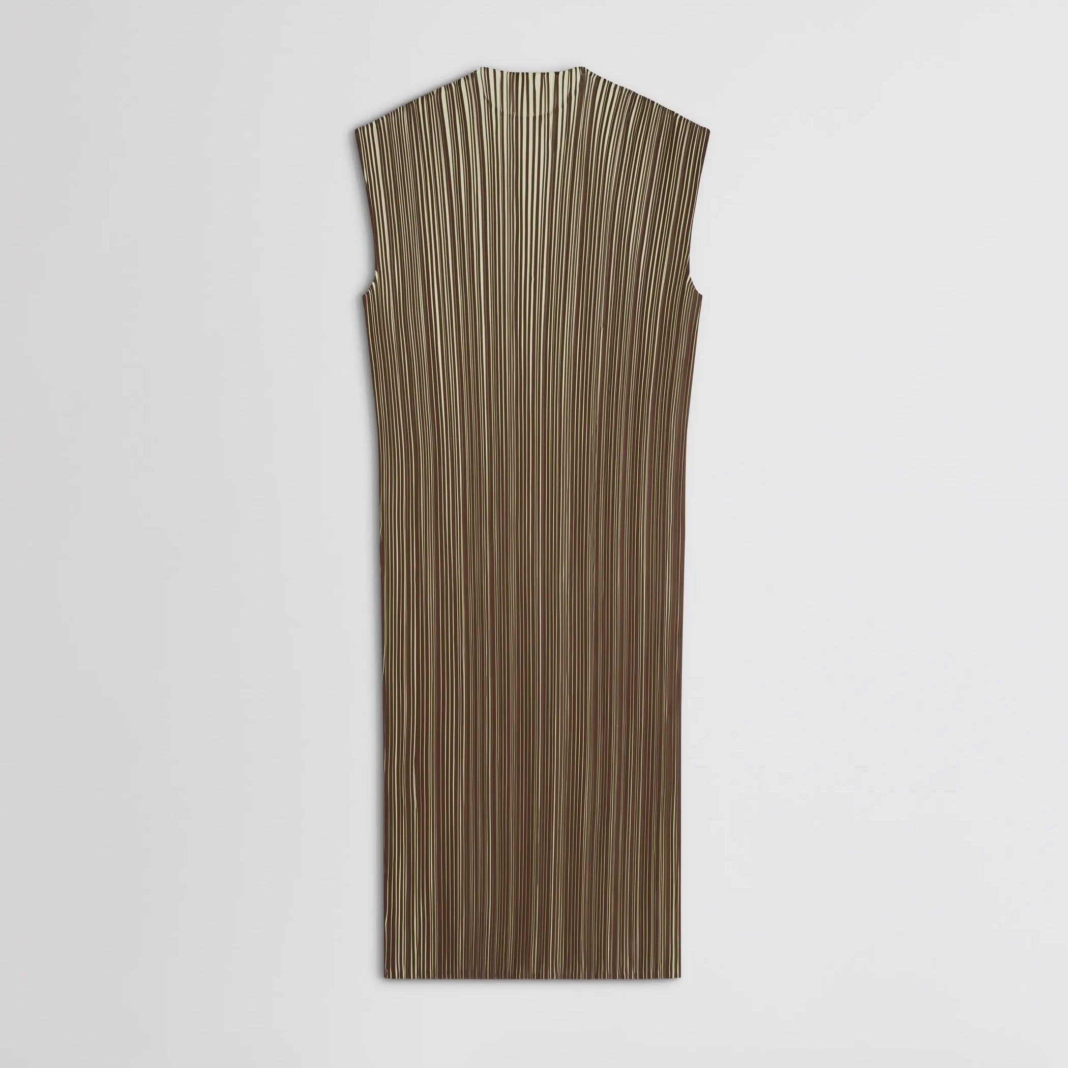 Flat back view of razor pleat dress in khaki cotton