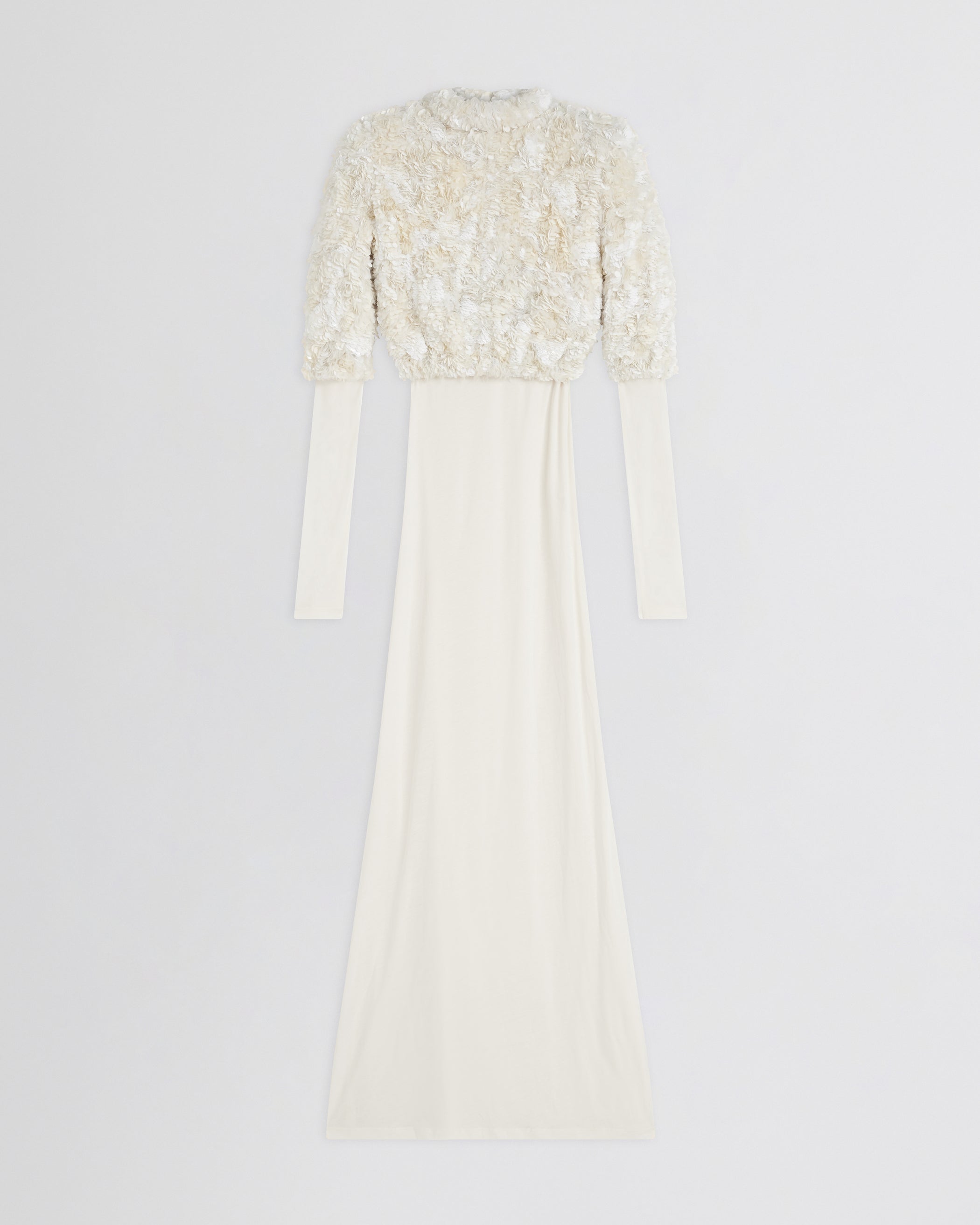 Flat front view of CLUSTERED SEQUIN DRESS in ivory jersey