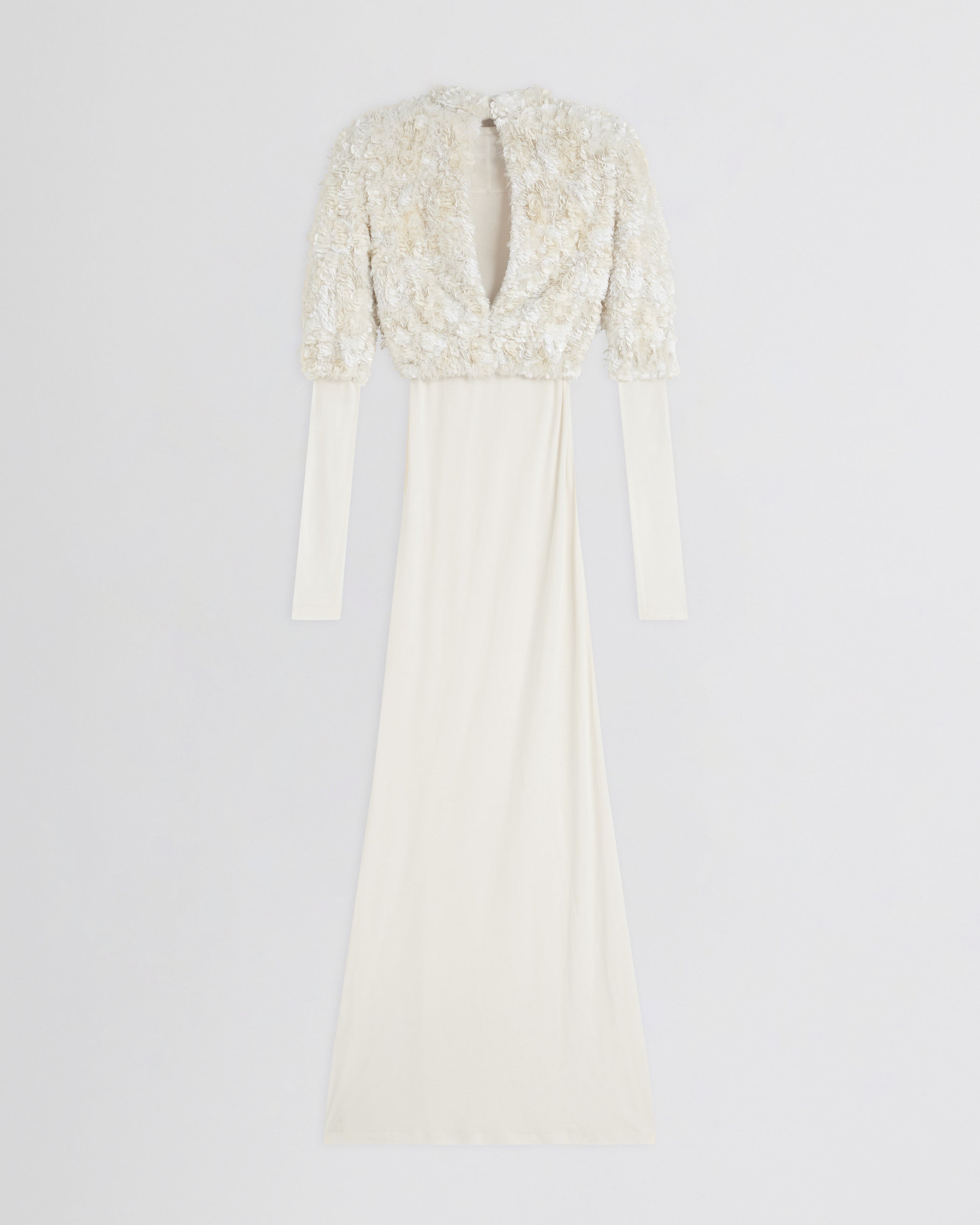 Flat back view of CLUSTERED SEQUIN DRESS in ivory jersey