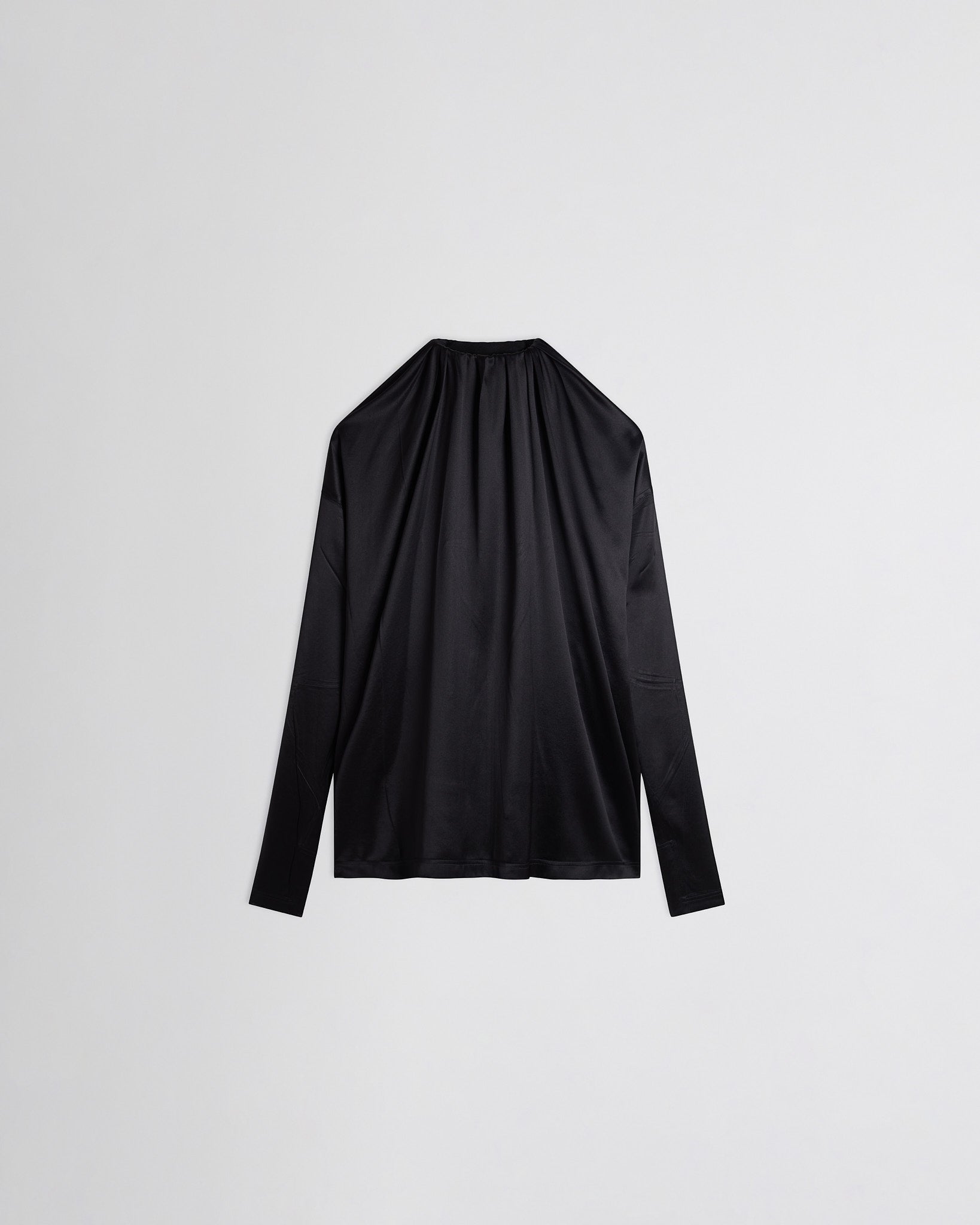 View of liquid soft ridge top in black silk