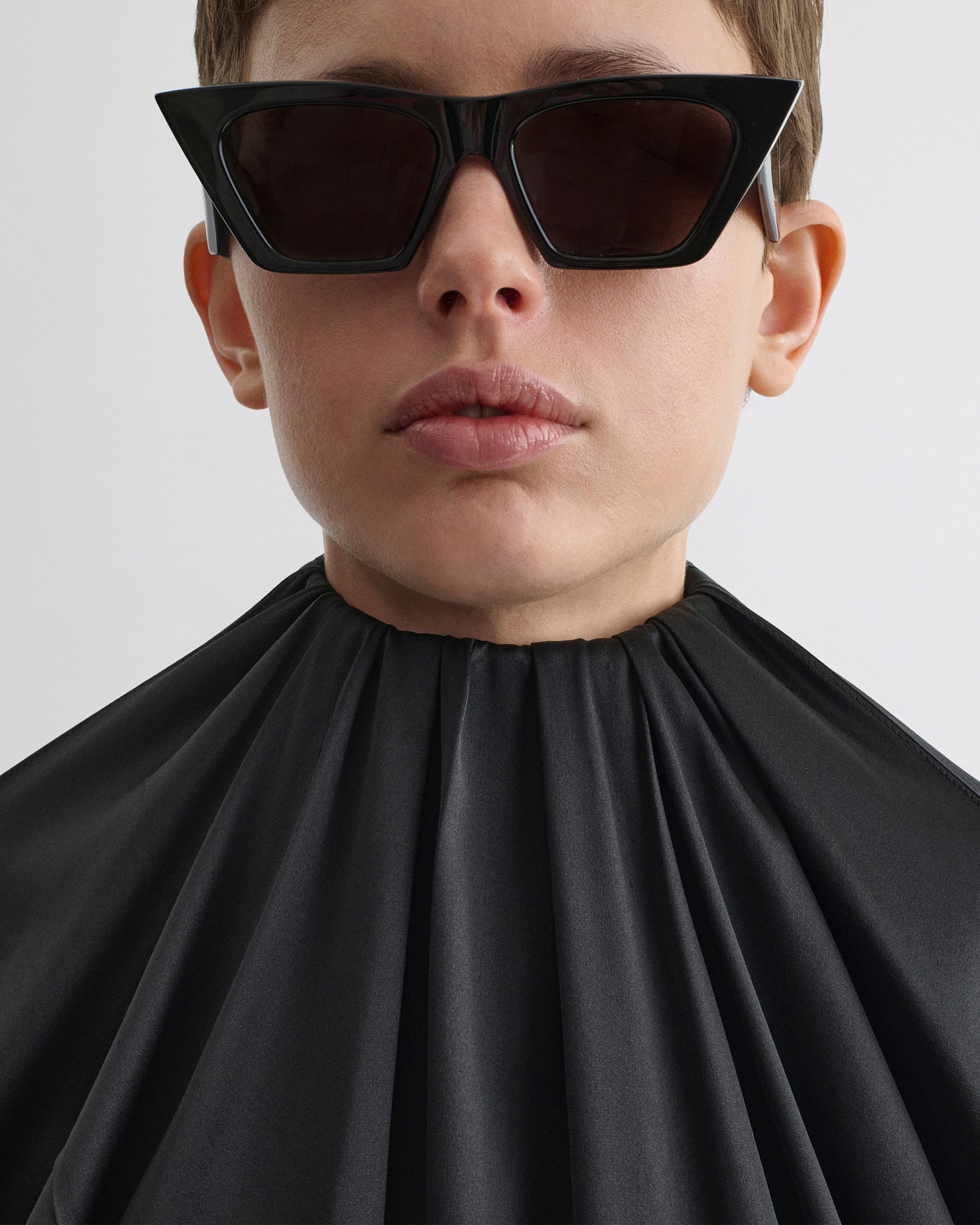 View of liquid soft ridge top in black silk