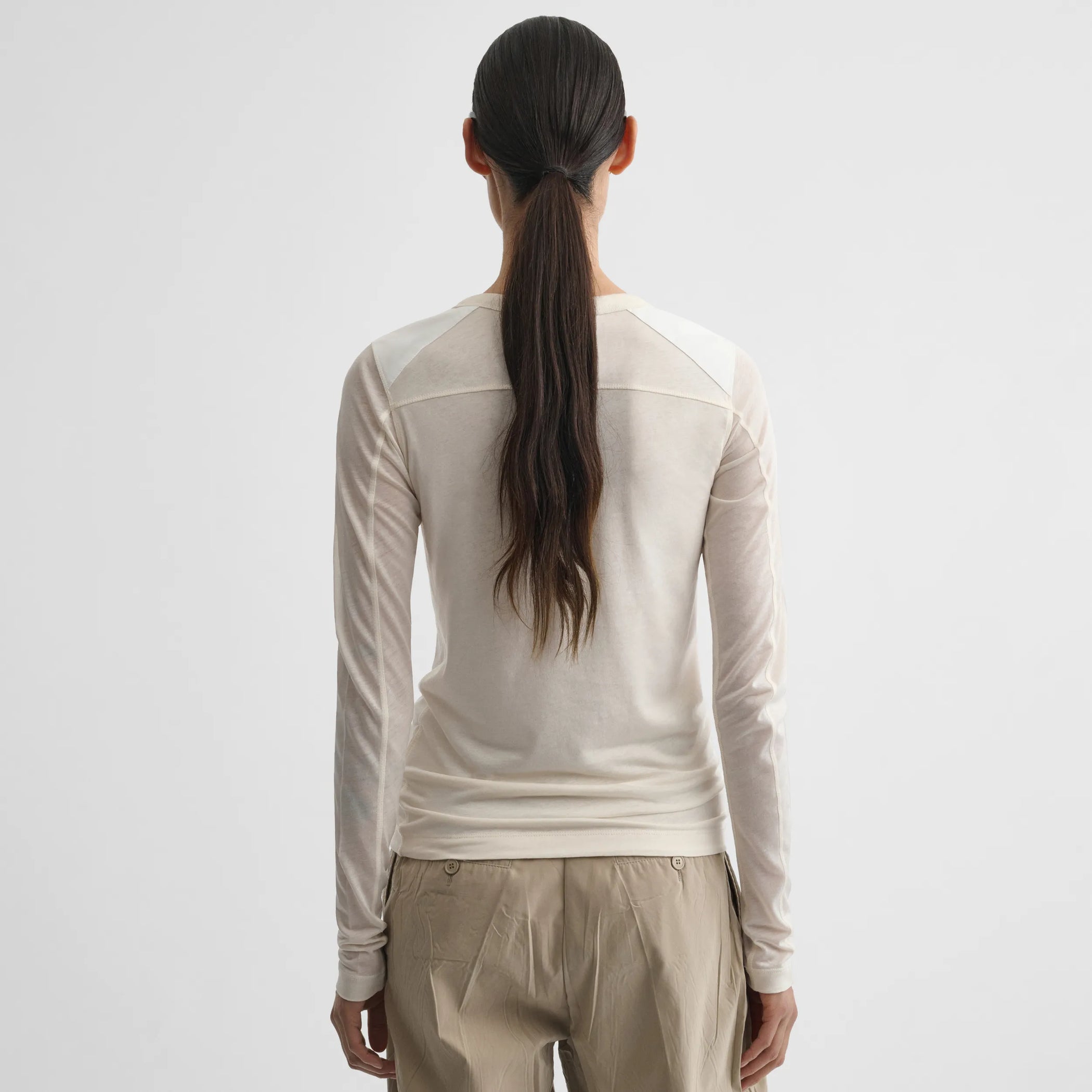Back view of crewneck top in ivory cotton