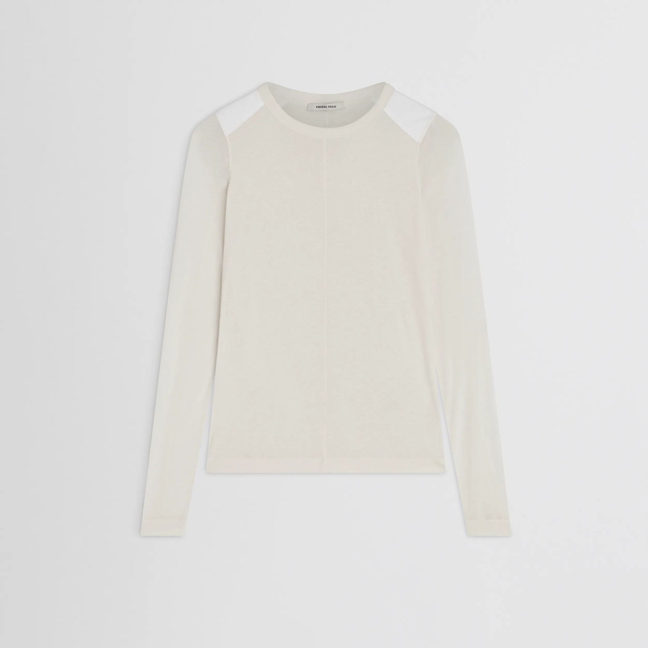 Flat front view of crewneck top in ivory cotton