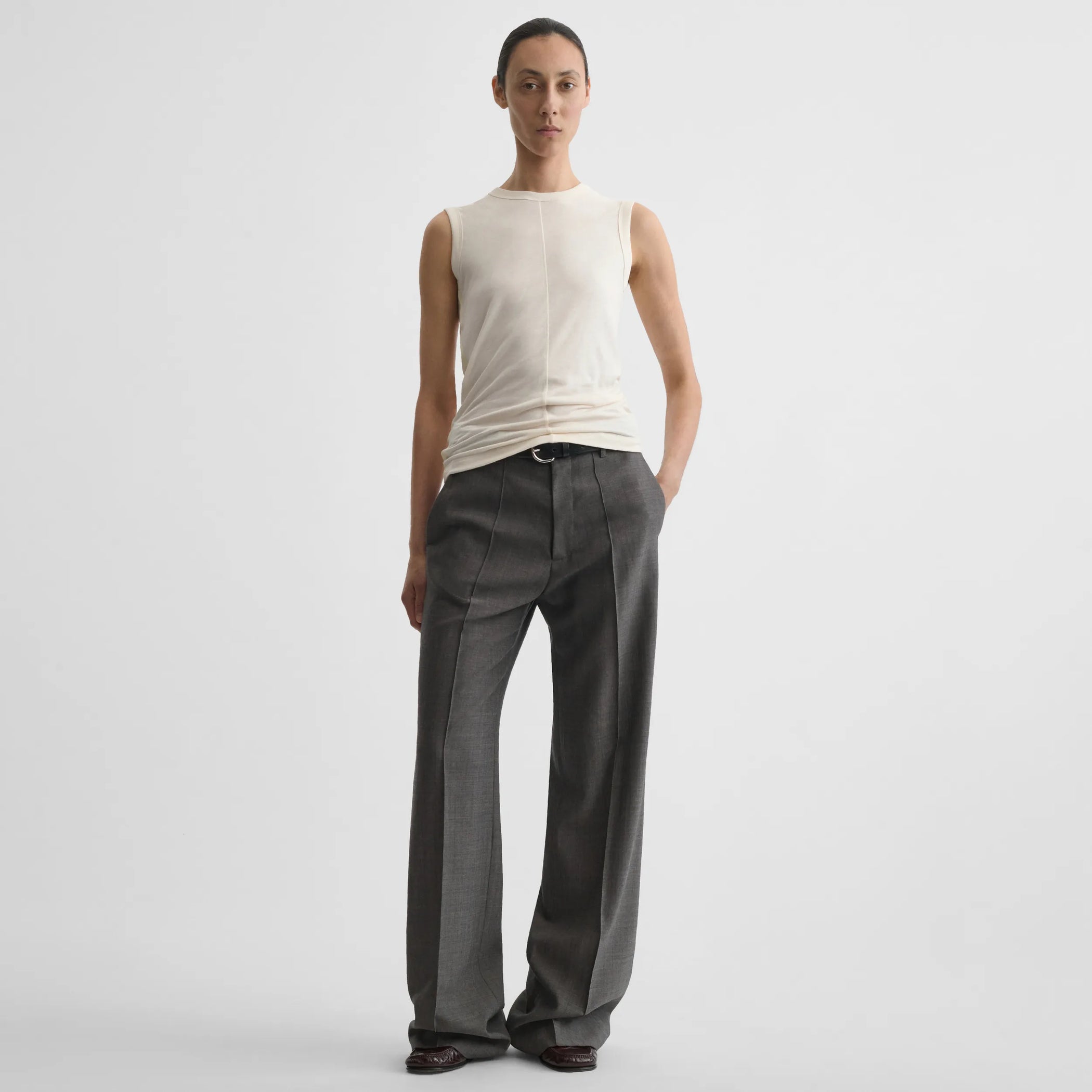 Front view of underpinning tank top in ivory cotton